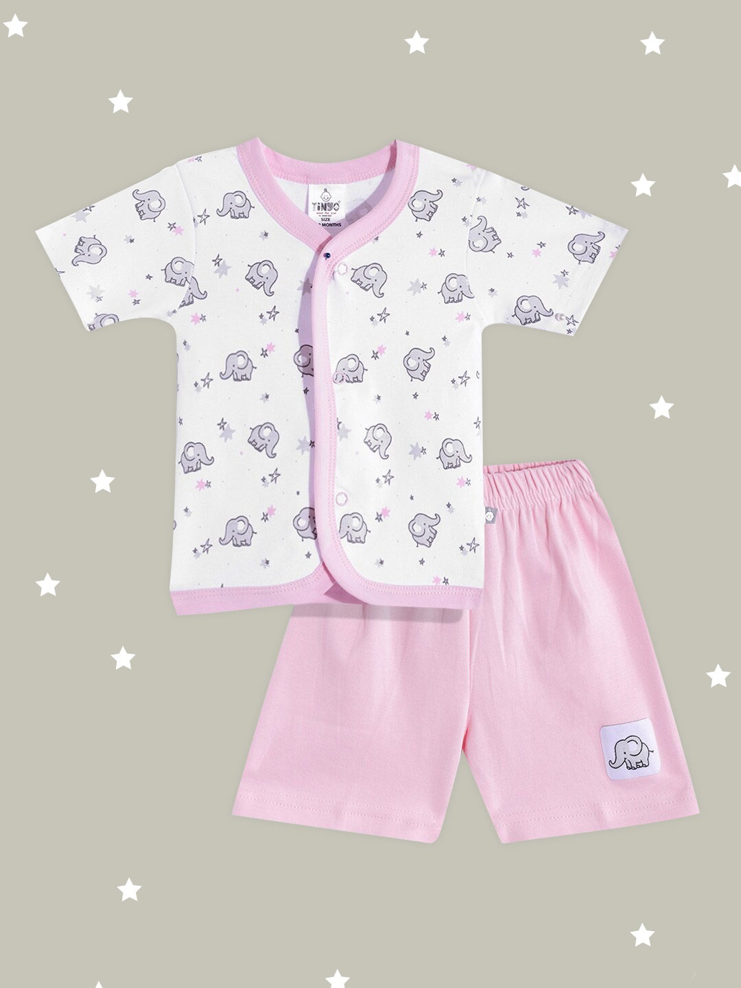 

TINYO Infant Kids White & Pink Printed Pure Cotton T-shirt with Shorts