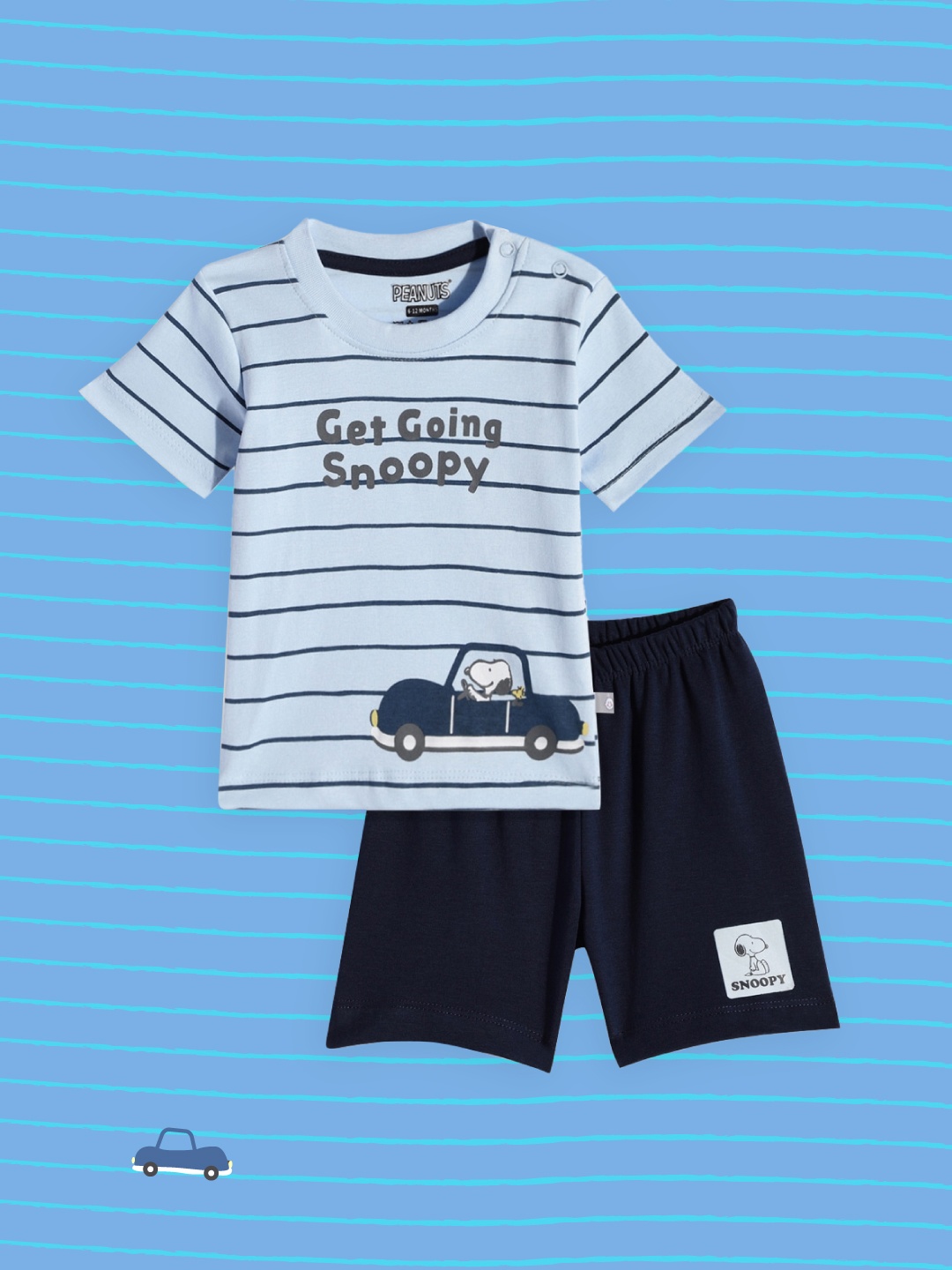 

TINYO Boys Blue Striped T-shirt with Shorts