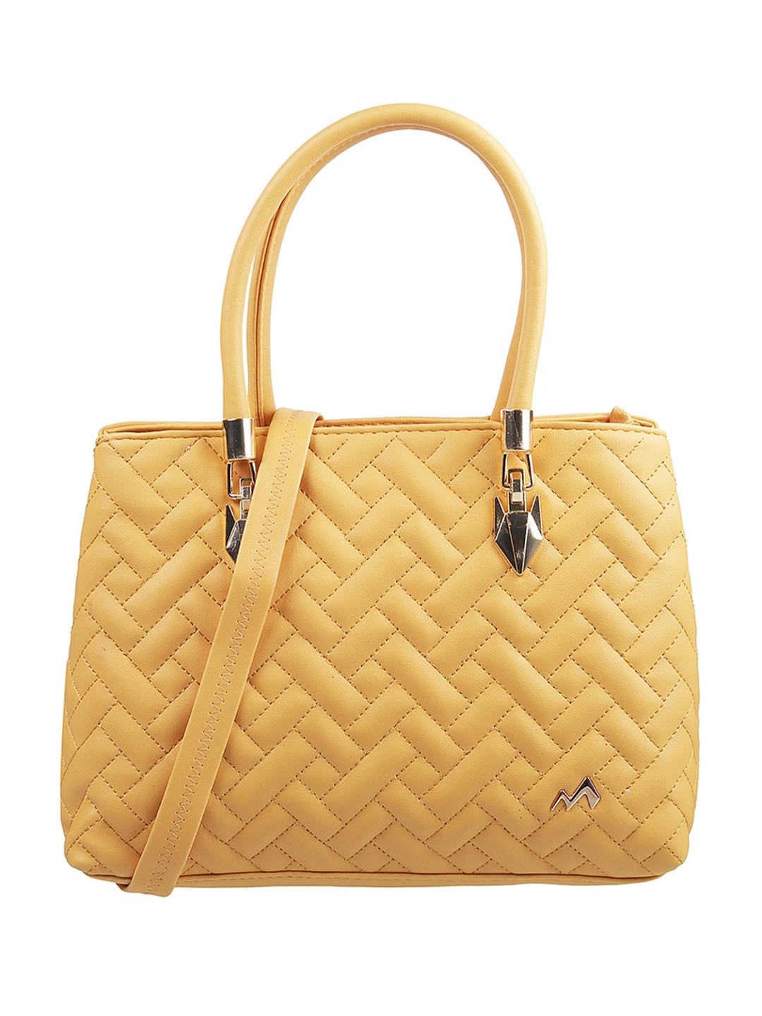 

Metro Yellow Textured Structured Satchel Bag with Quilted