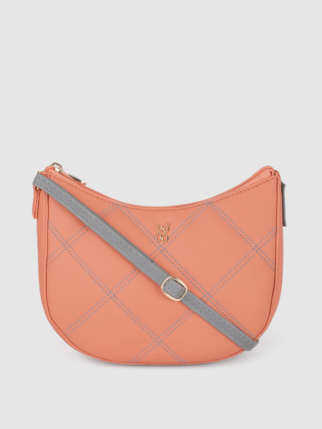 

Baggit Peach-Coloured Structured Sling Bag with Quilted