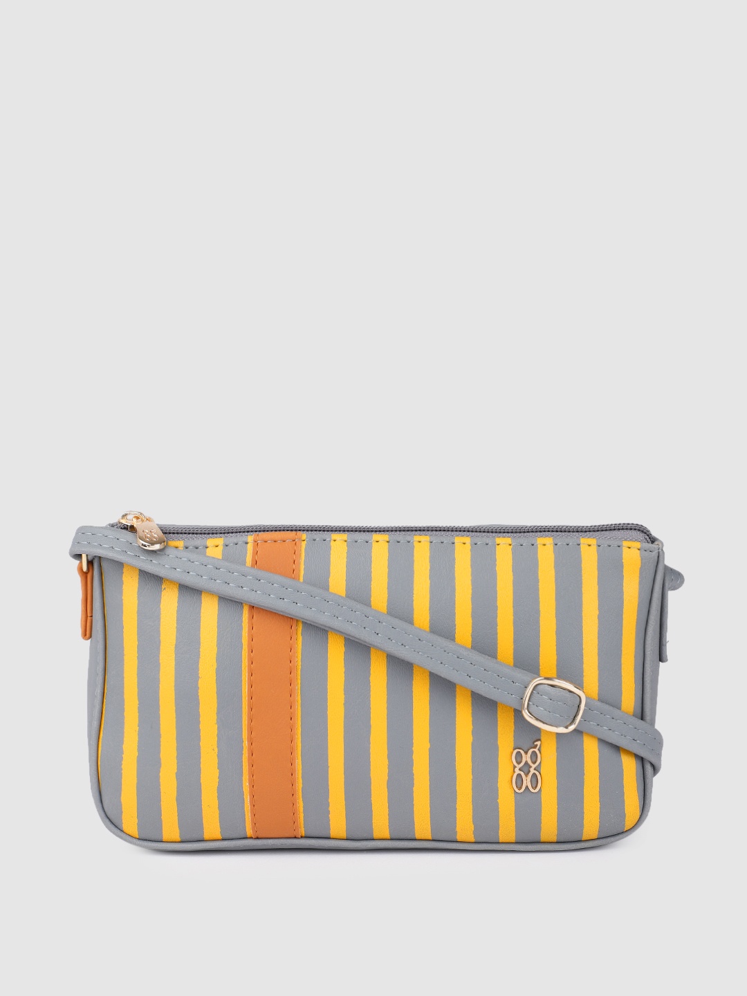 

Baggit Ice Blue & Yellow Solid Regular Structured Sling Bag with Striped Detail