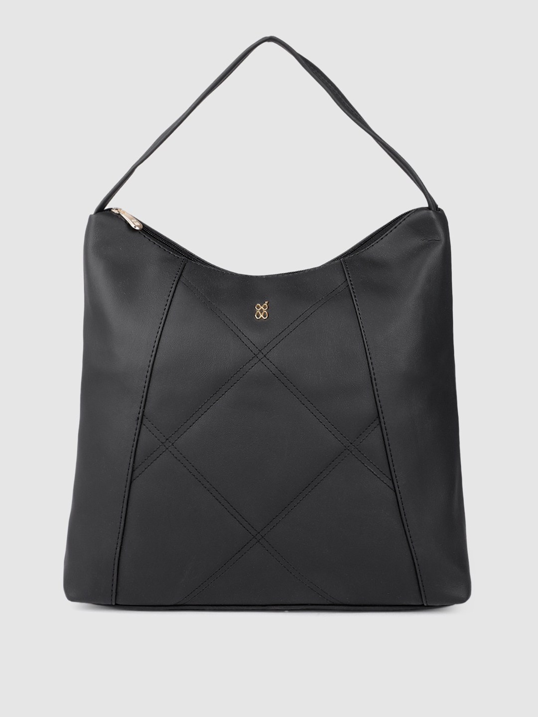 

Baggit Black Solid Regular Structured Hobo Bag with Quilted Detail