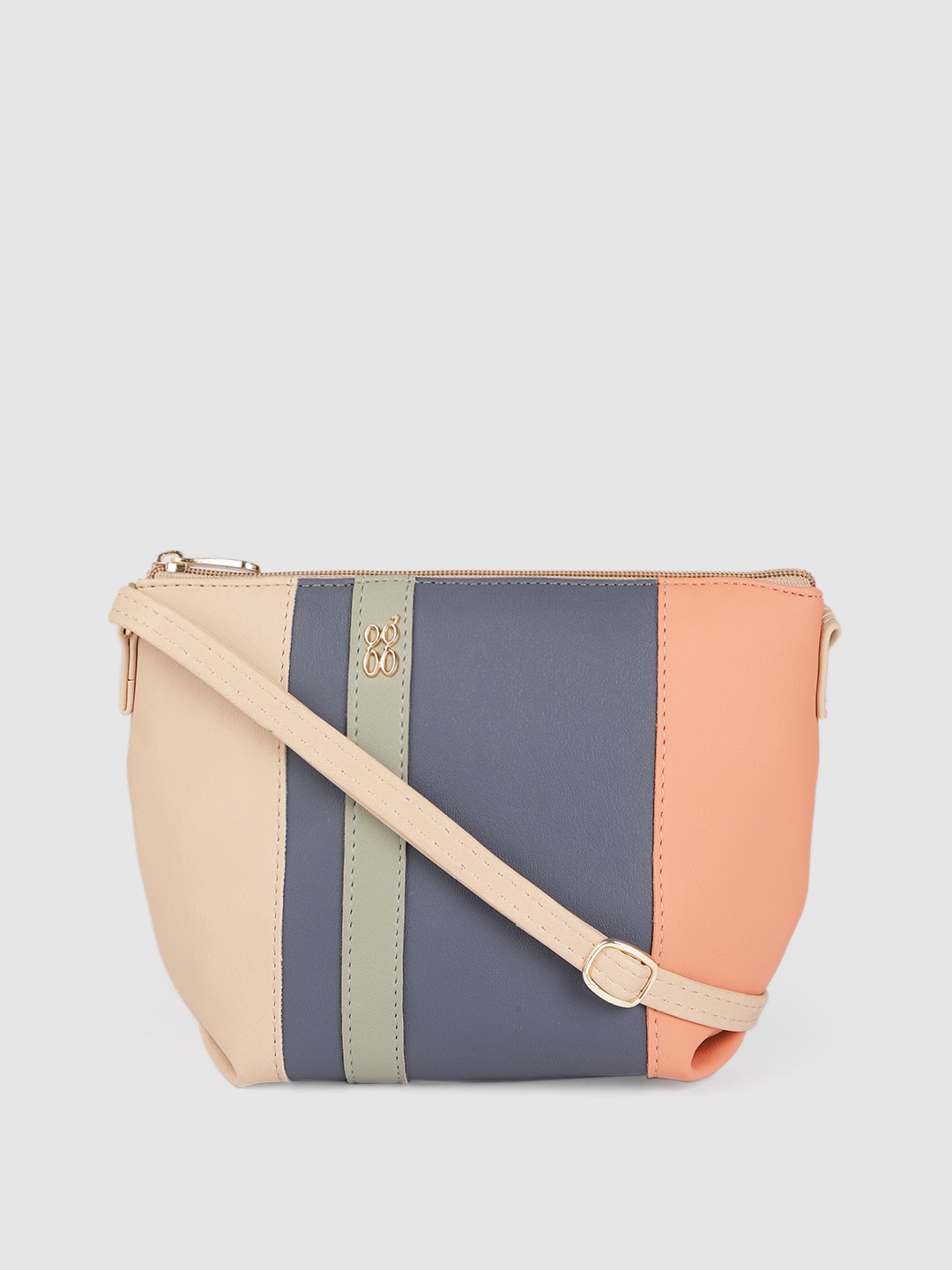 

Baggit Beige & Navy Blue Solid Regular Structured Sling Bag with Applique Detail