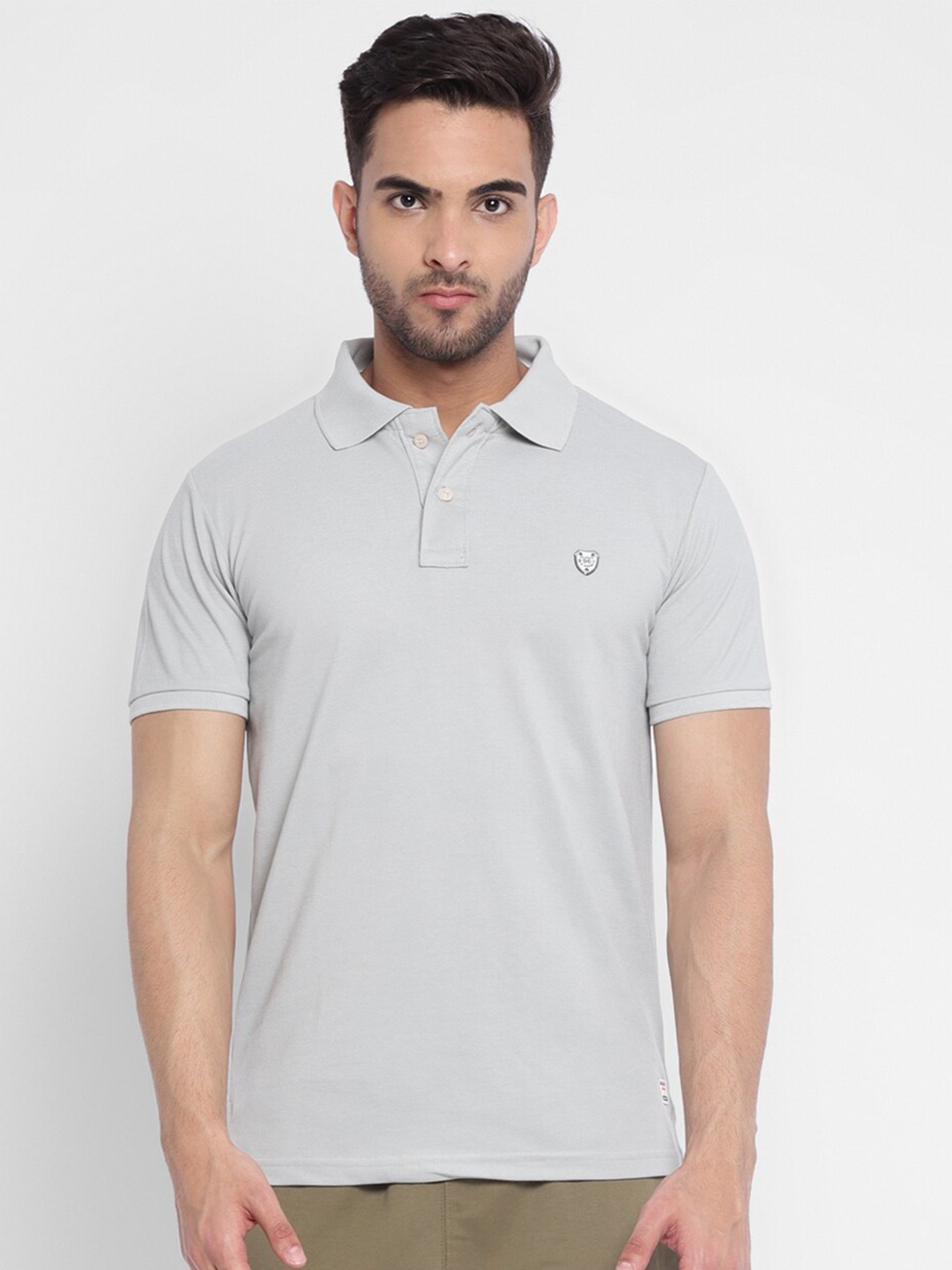 

Alan Jones Men Grey Polo Collar Slim Fit T-shirt