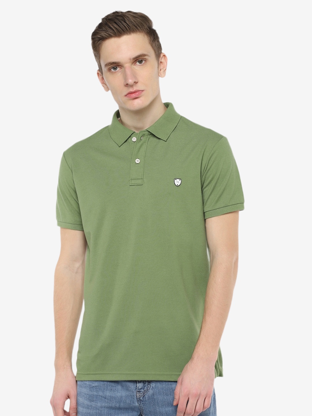 

Alan Jones Men Green Polo Collar Slim Fit Cotton T-shirt