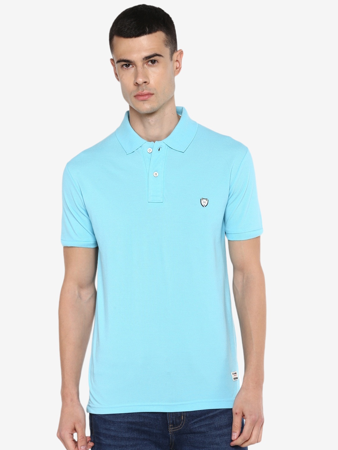 

Alan Jones Men Blue Solid Polo Collar Slim Fit Cotton T-shirt