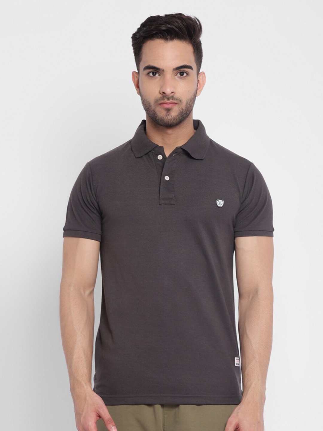 

Alan Jones Men Grey Polo Collar Slim Fit Cotton T-shirt