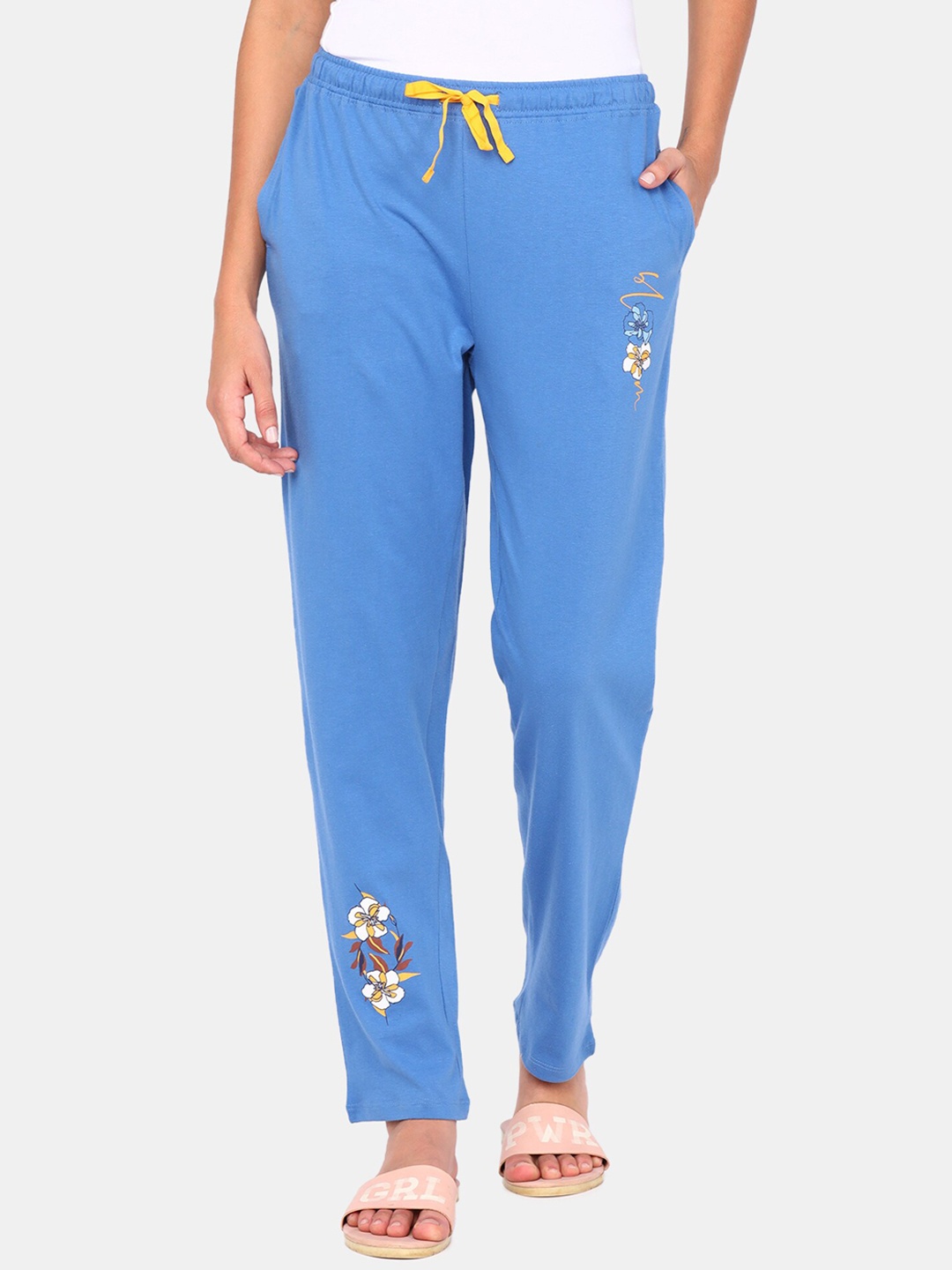 

Zivame Women Blue Printed Mid Rise Cotton Lounge Pants