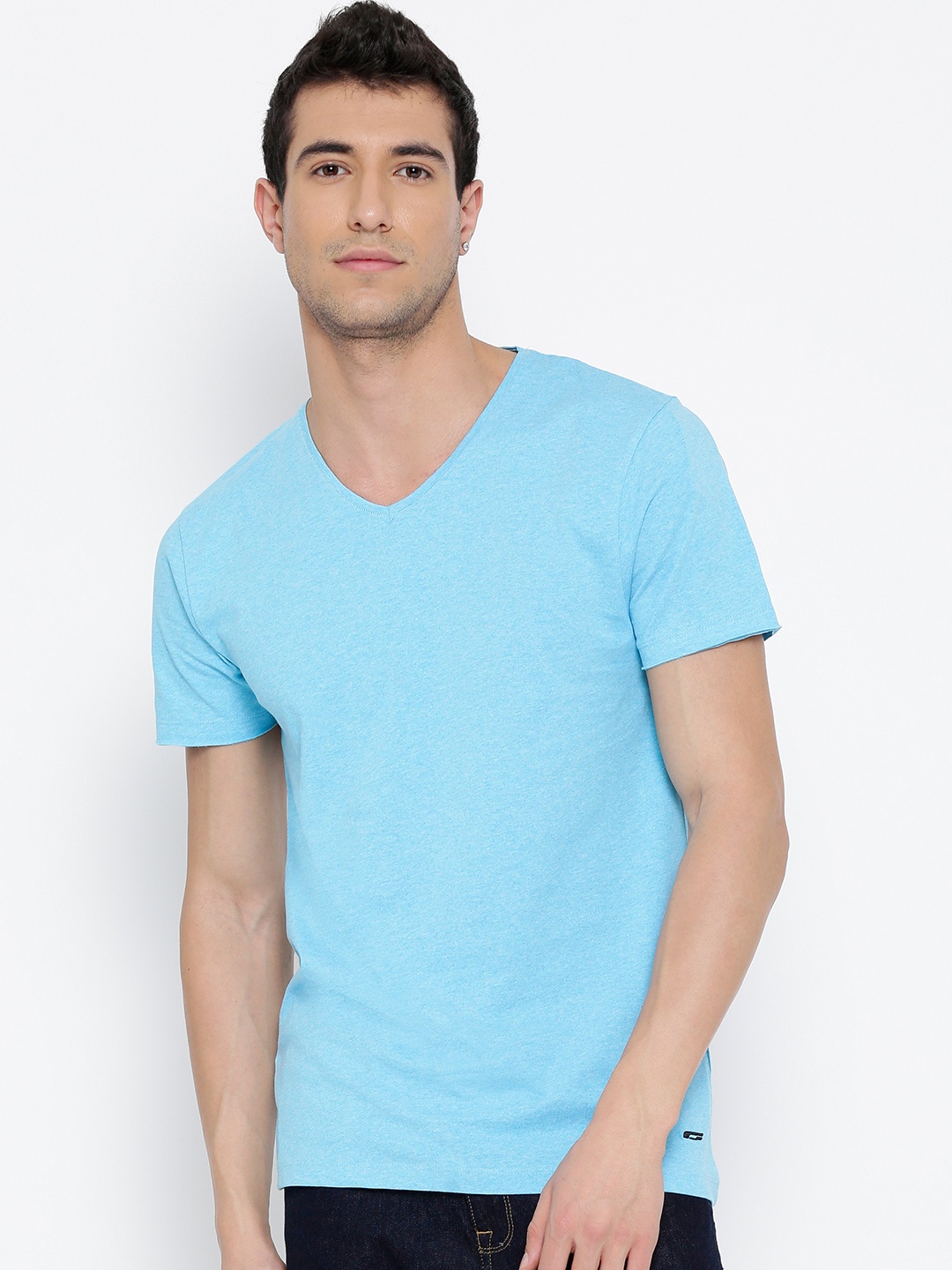 

Jack & Jones Men Blue Solid V-Neck T-shirt