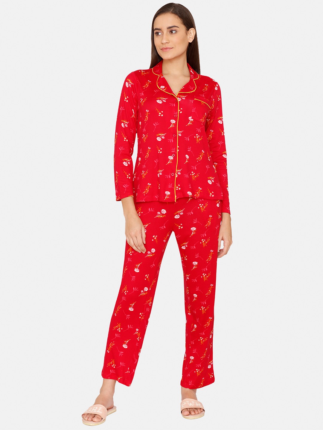 

Zivame Women Red & White Printed Night suit