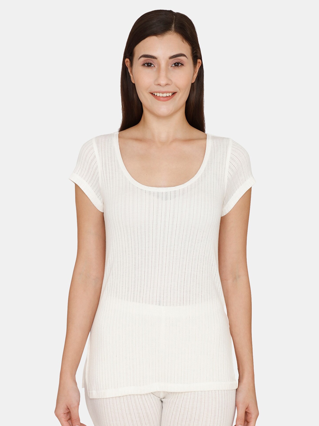 

Zivame White Self Design Knitted Top