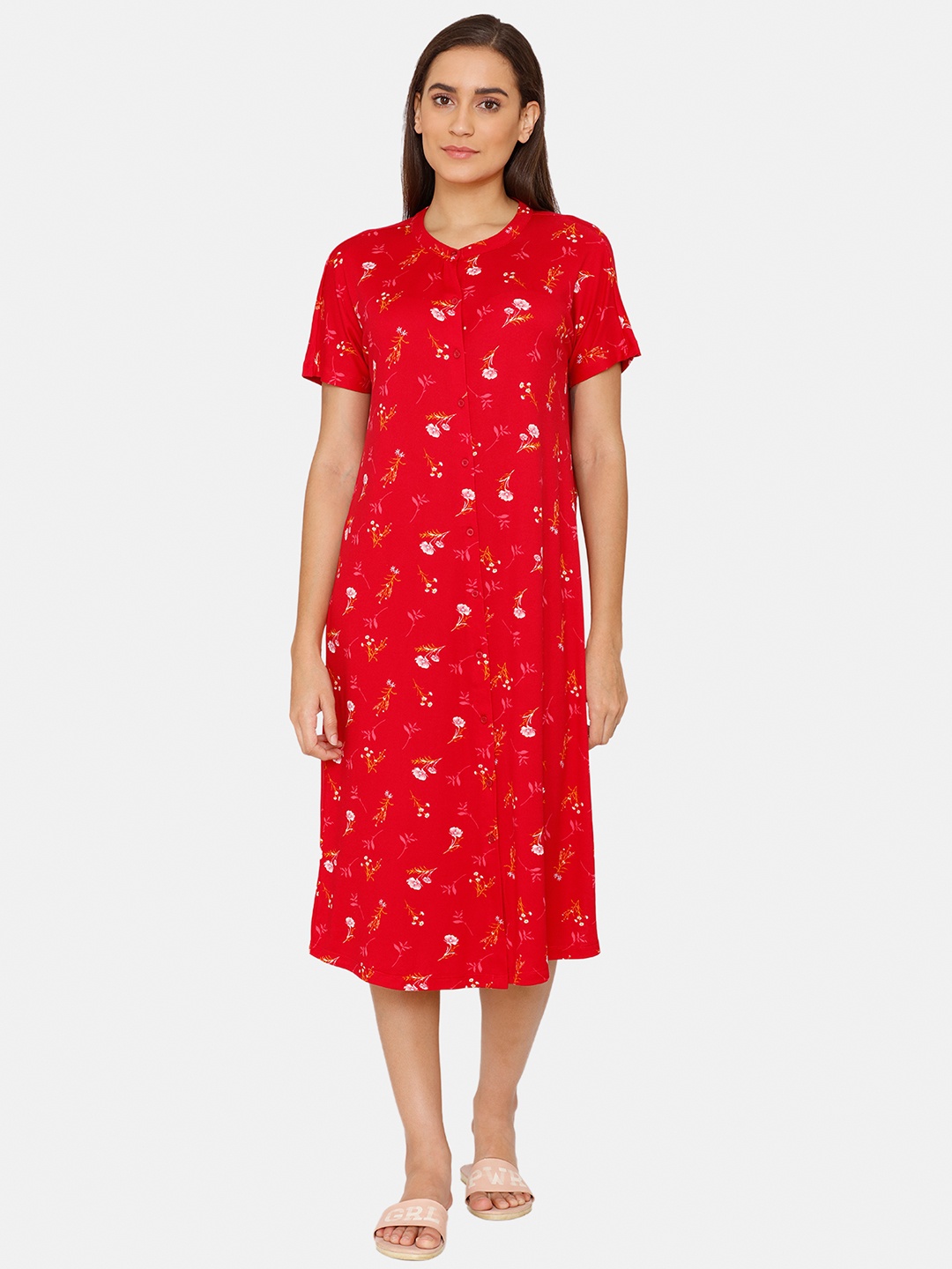 

Zivame Red Printed Nightdress