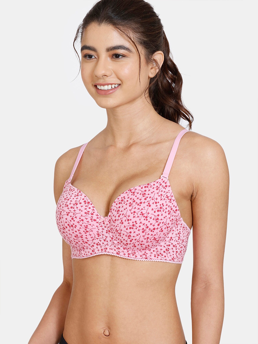 

Zivame Pink Floral Printed Underwired Lightly Padded Bra
