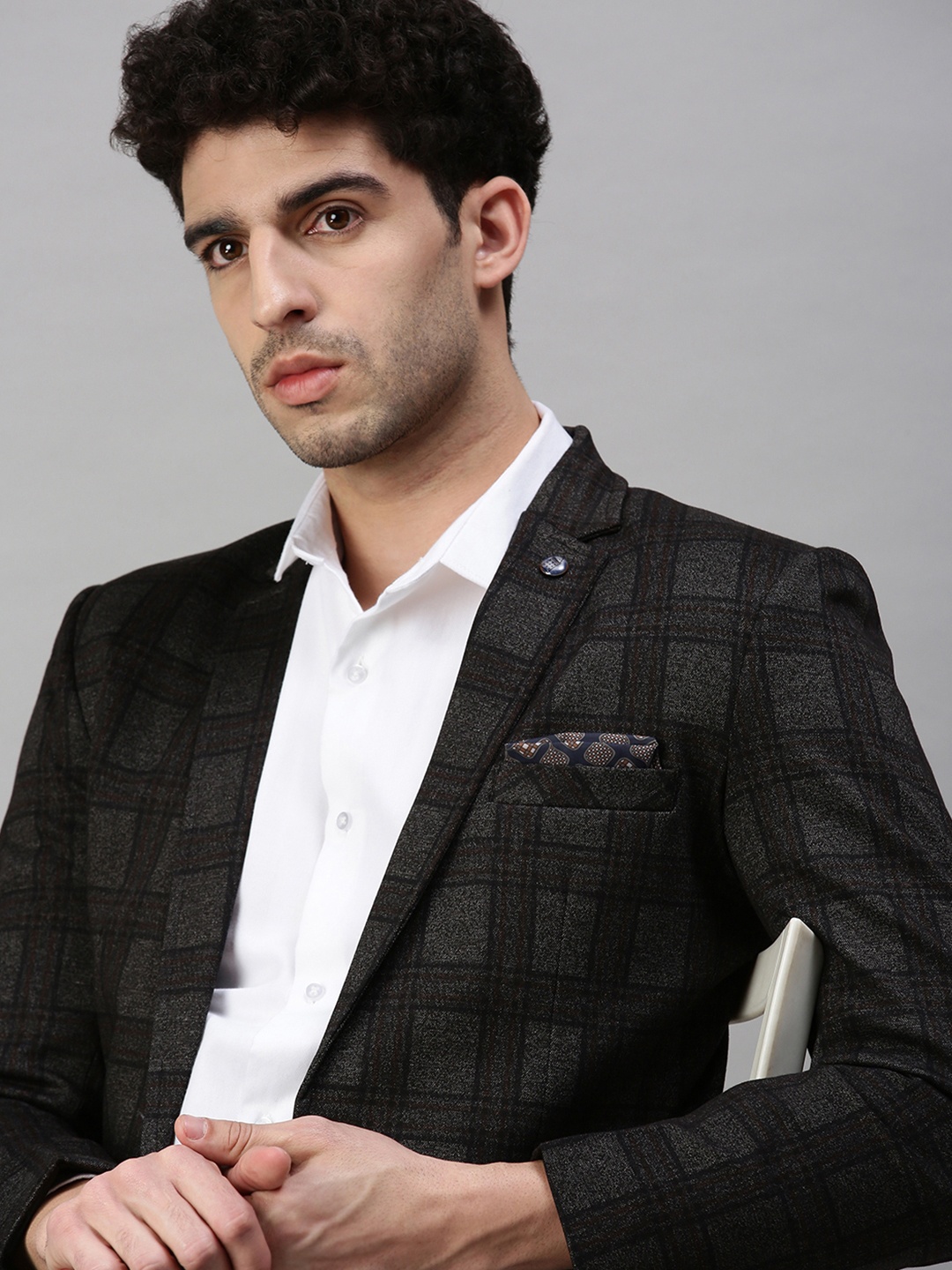 

SHOWOFF Men Black Checked Single-Breasted Slim-Fit Formal Blazer
