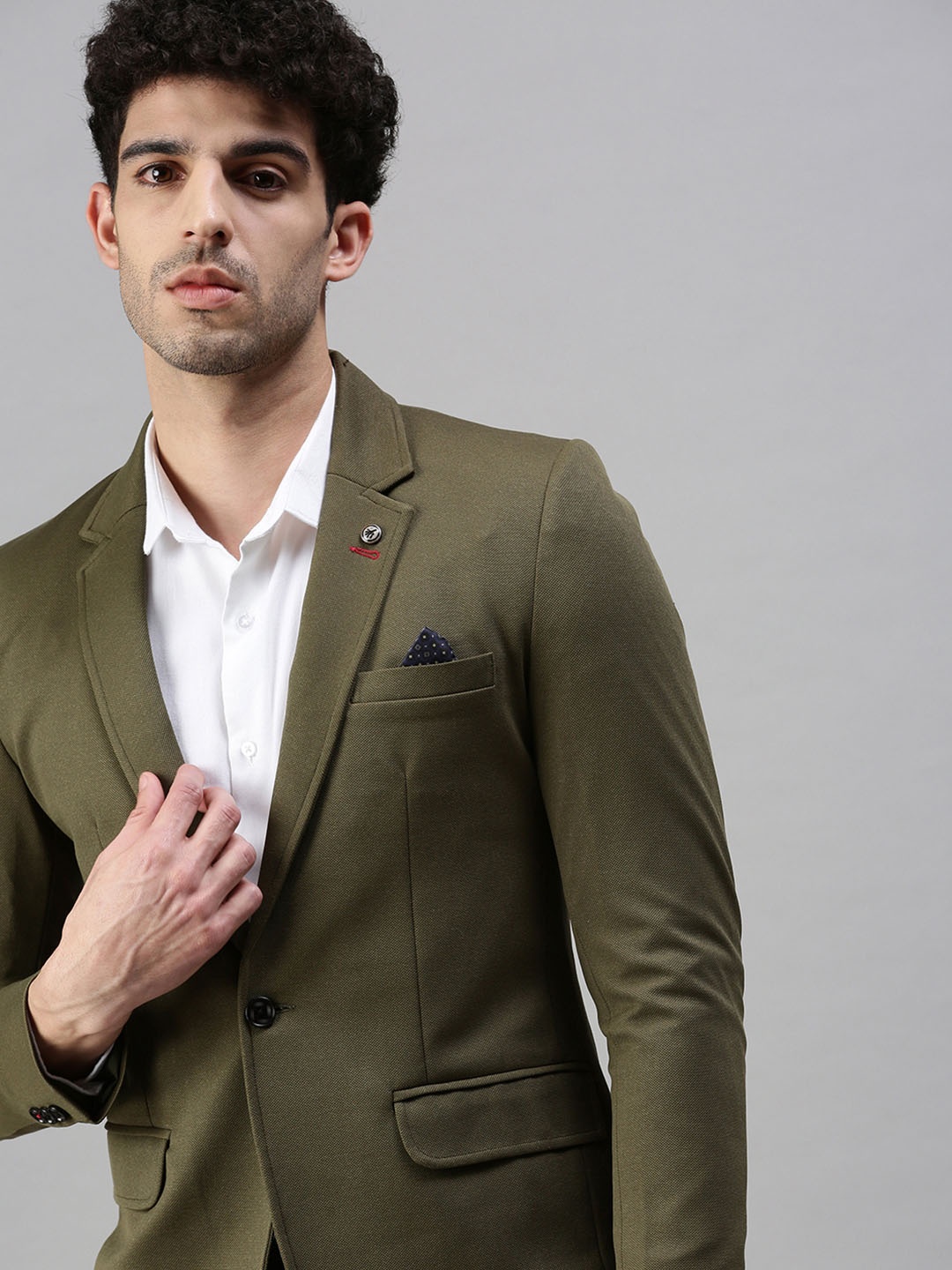 

SHOWOFF Men Olive Green Slim-Fit Single-Breasted Casual Blazer