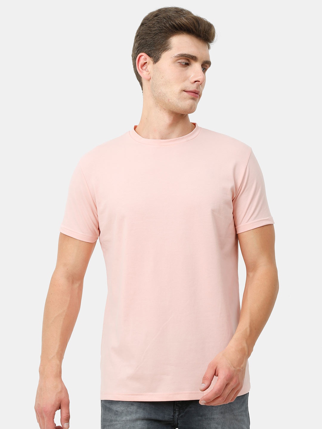 

Masculino Latino Plus Men Pink Solid Cotton Bio Finish T-shirt