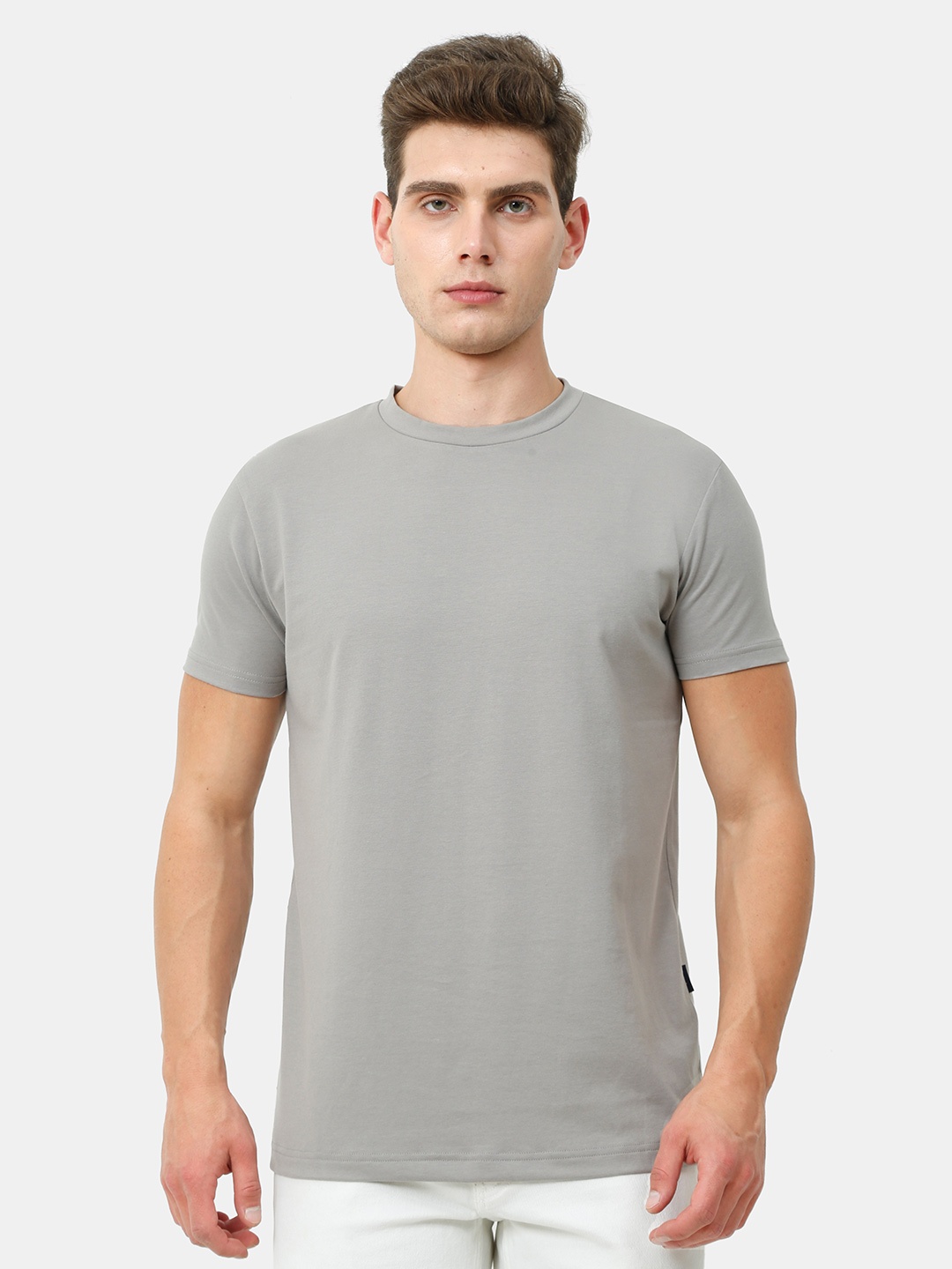 

Masculino Latino Plus Men Grey Solid Bio Finish Cotton T-shirt
