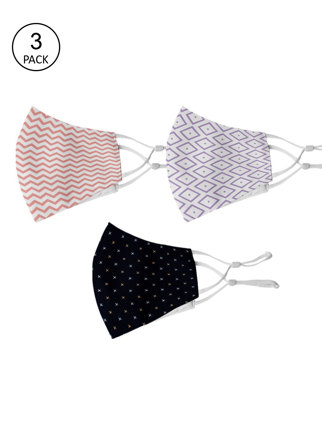 

Crazy Corner Unisex Multi-Coloured Printed Set Of 3 2-Ply Cotton Face Masks