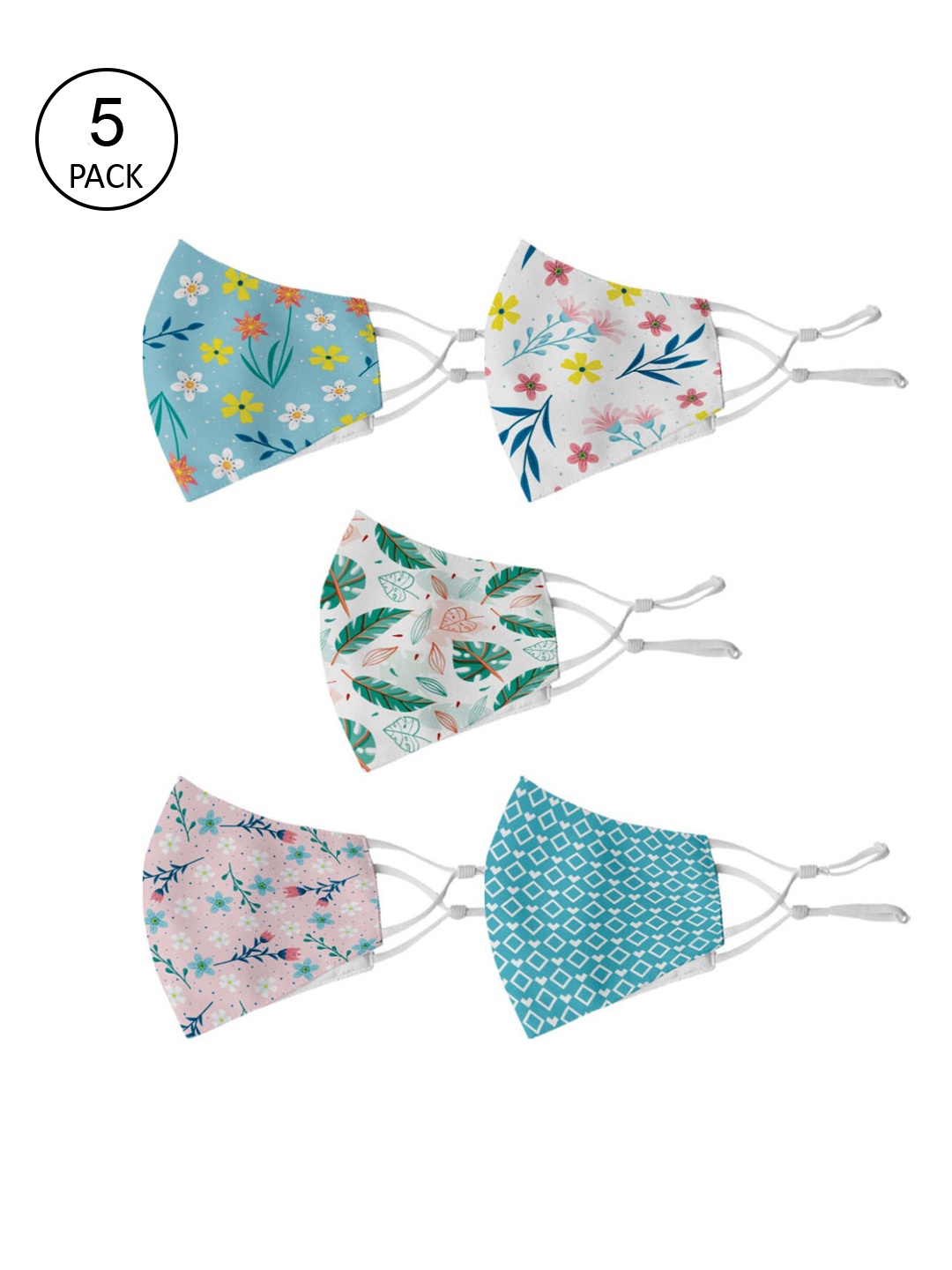 

Crazy Corner Unisex Pack Of 5 White & Blue 2-Ply Reusable Anti-Pollution Cloth Face Masks