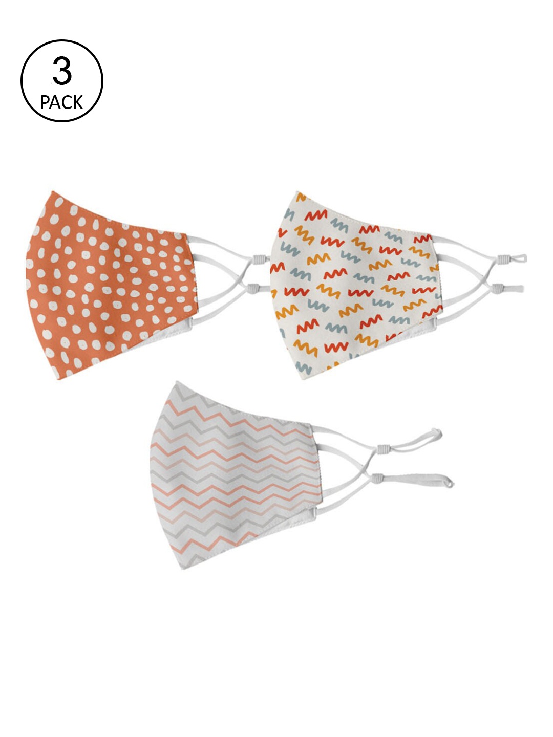 

Crazy Corner Unisex Pack Of 3 Printed 2-Ply Reusable Outdoor Cloth Masks, White