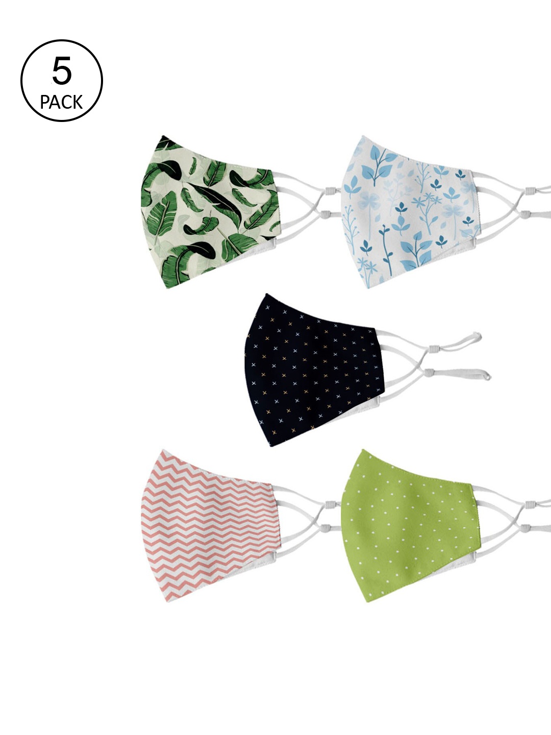 

Crazy Corner Unisex Set of 5 Printed 2-Ply Outdoor Cloth Masks, White