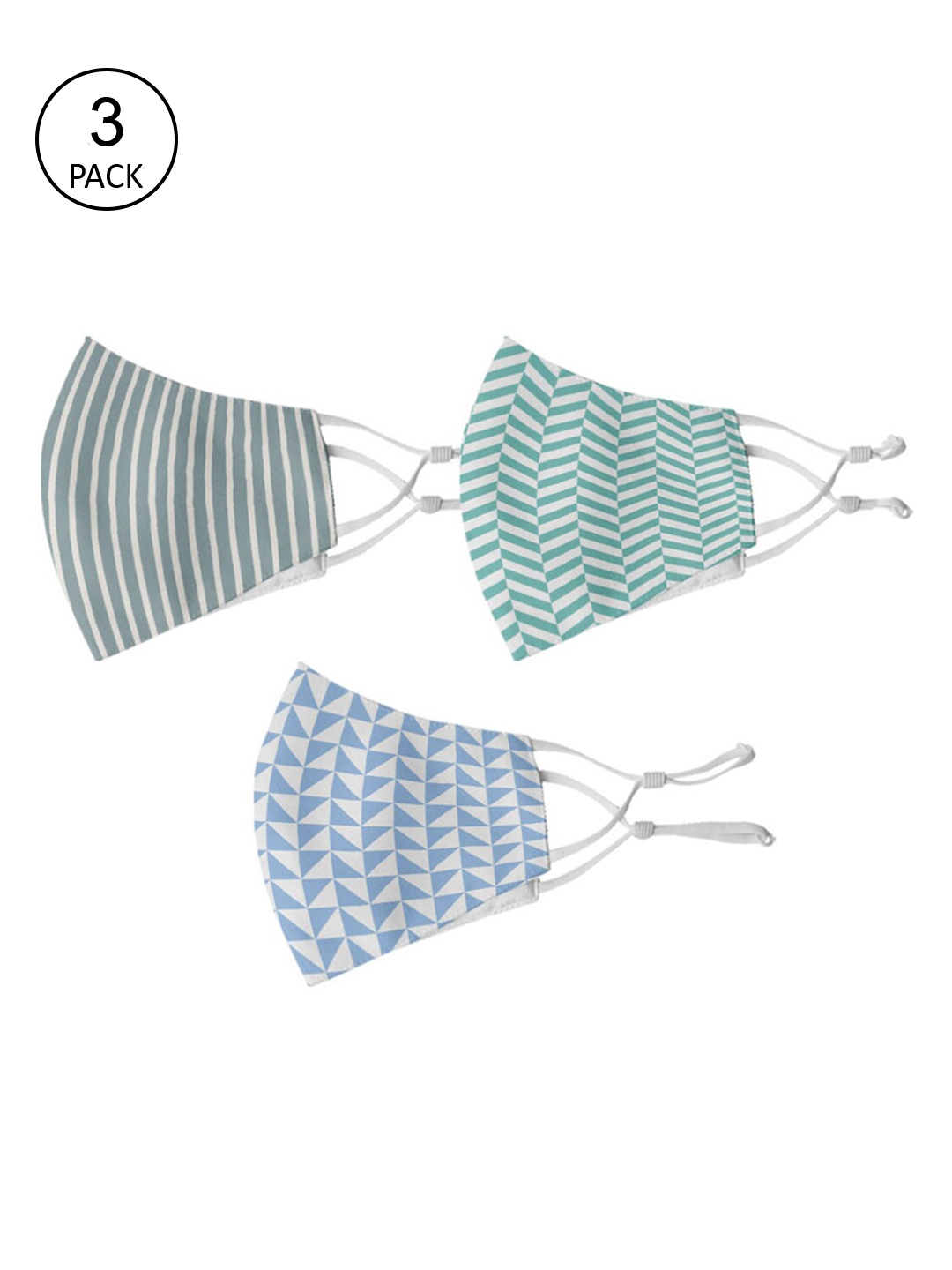 

Crazy Corner Unisex Pack Of 3 2-Ply Reusable Anti-Pollution Cloth Face Mask, Blue