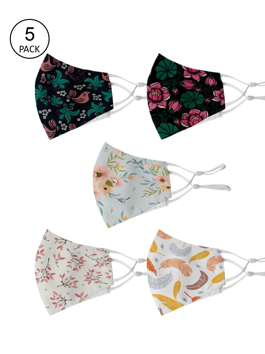 

Crazy Corner Unisex Multi-Coloured Printed Set Of 5 2-Ply Anti-Pollution Face Masks