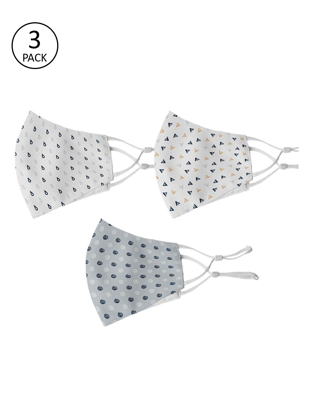

Crazy Corner Unisex Pack Of 3 2-Ply Reusable Anti-Pollution Cloth Face Masks, White