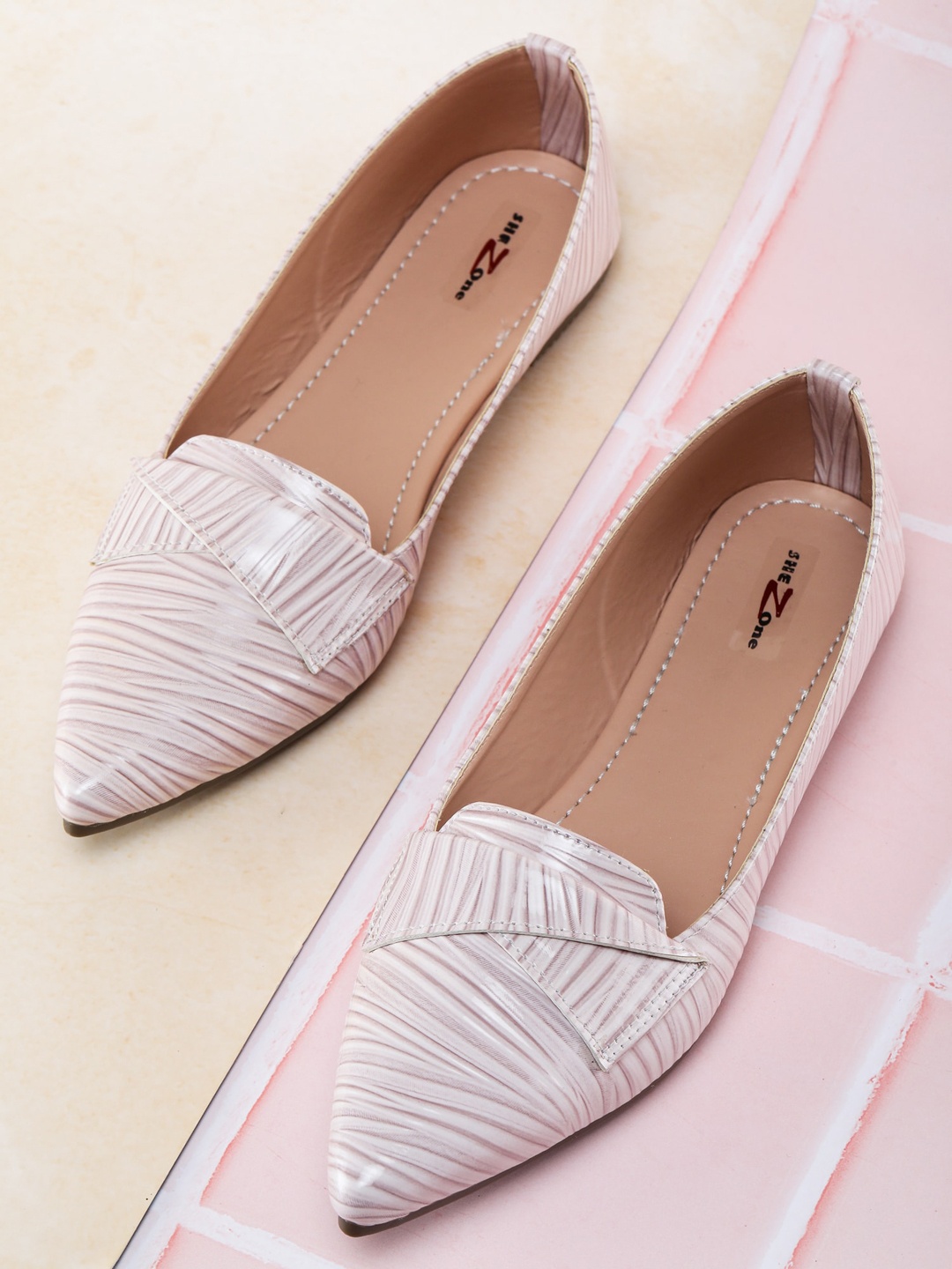 

Shezone Women Cream-Coloured Printed Ballerinas Flats