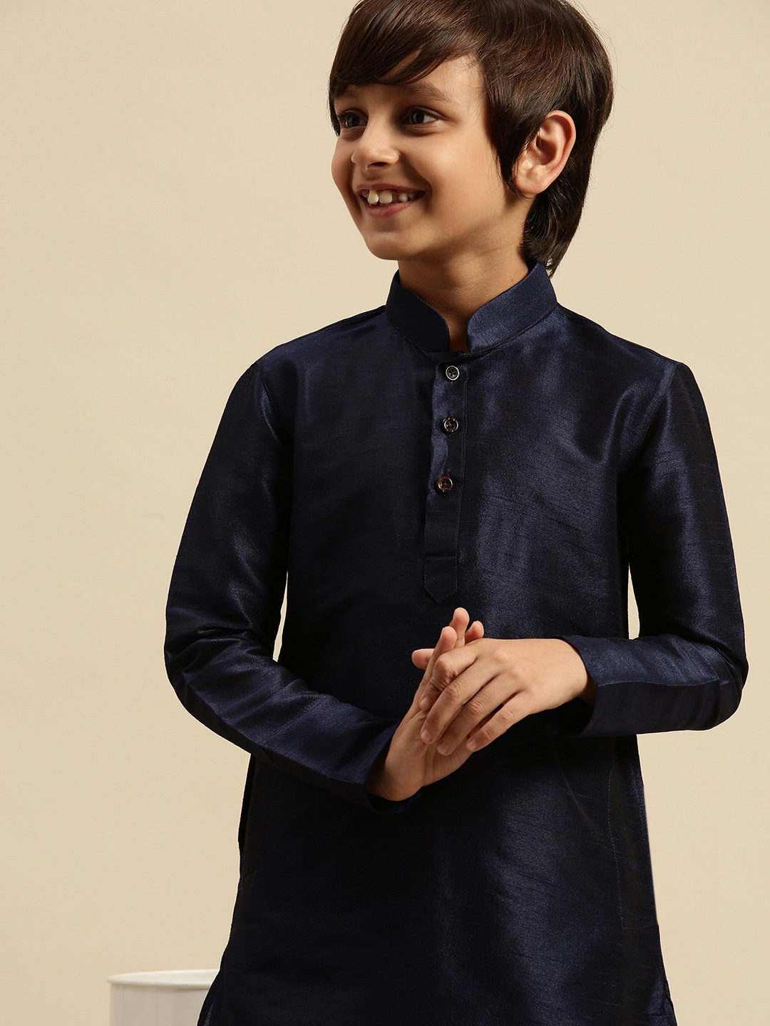 

Sanwara Boys Navy Blue Art Silk Kurta