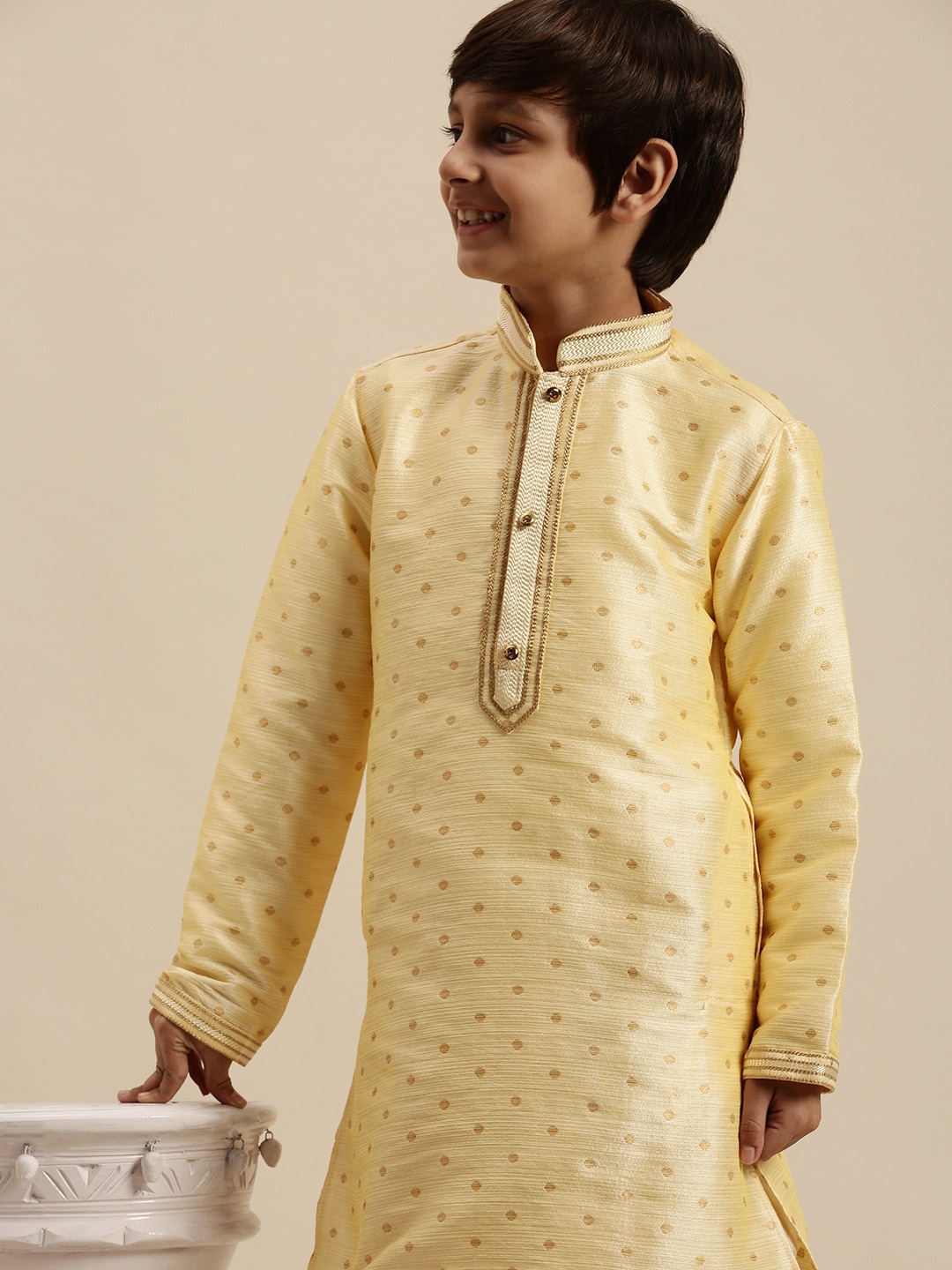 

Sanwara Boys Beige Geometric Kurta