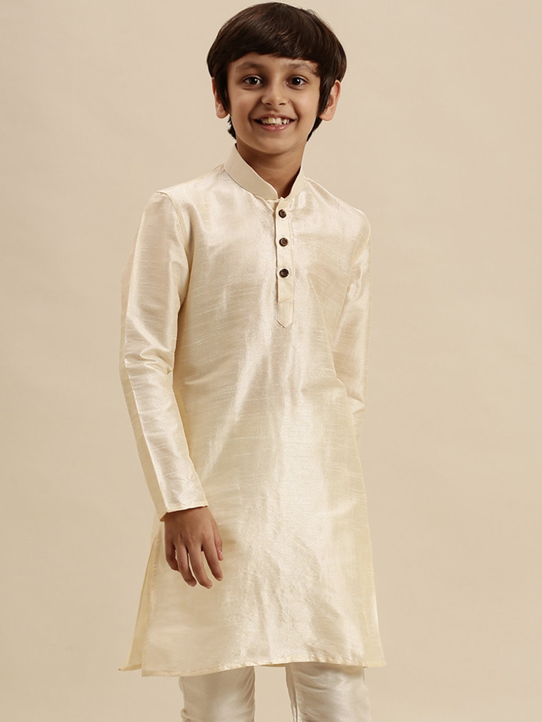 

Sanwara Boys Cream-Coloured Pastel Art Silk Kurta