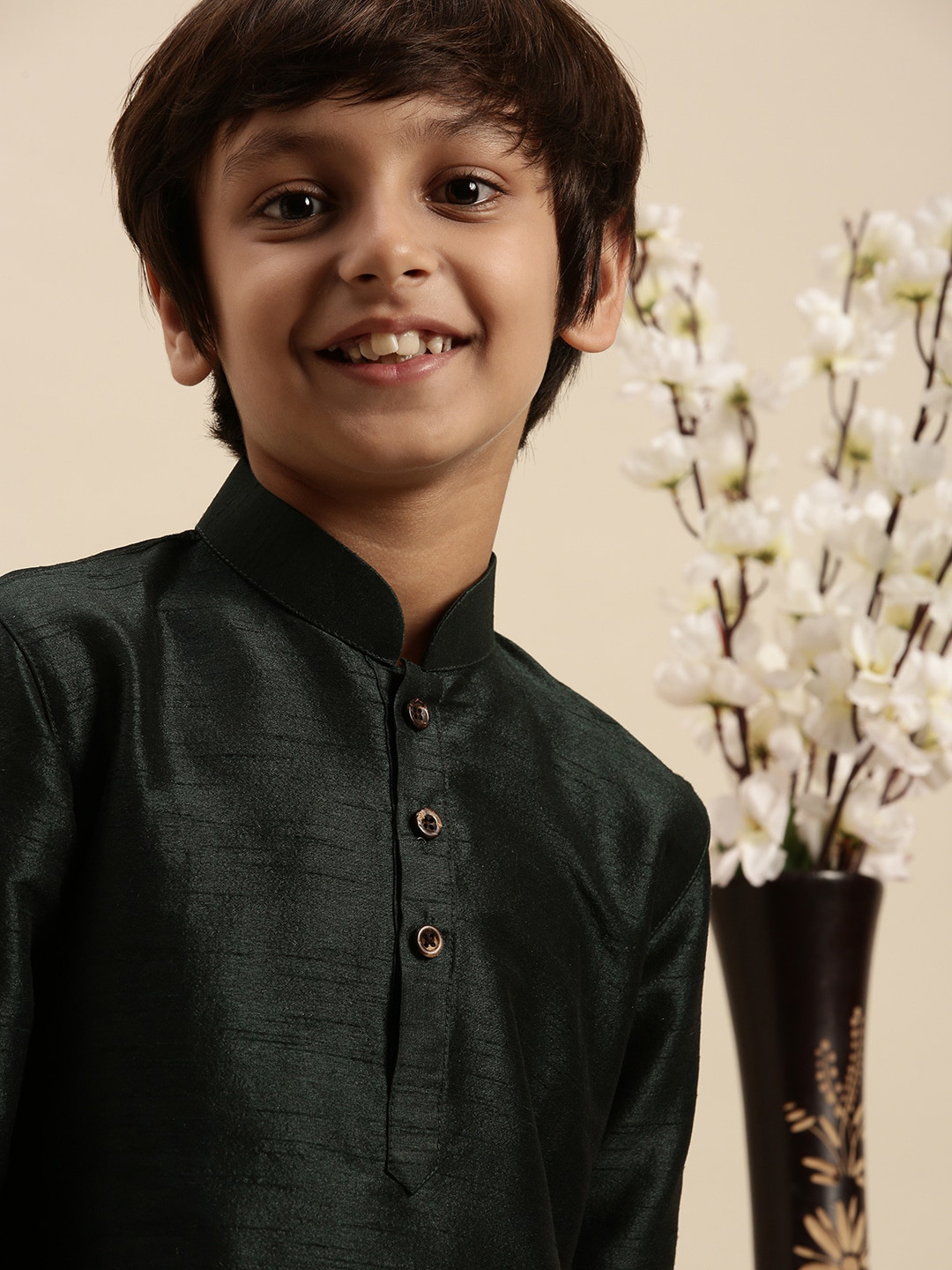 

Sanwara Boys Green Ethnic Art Silk Kurta