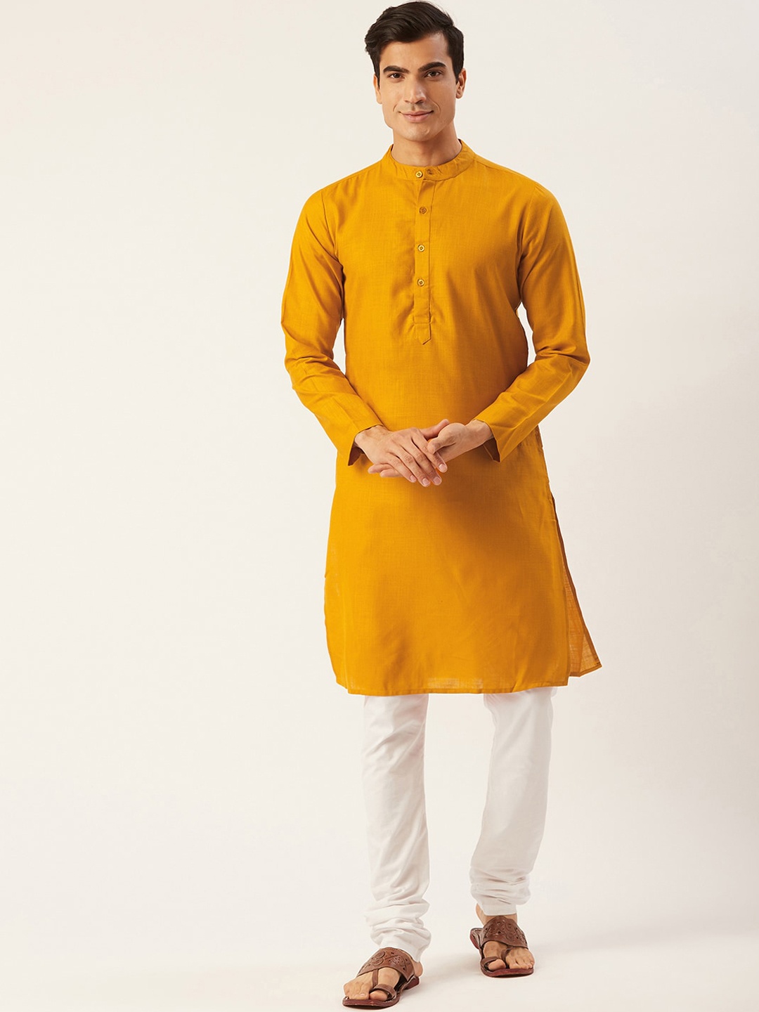 

Molly & Michel Men Mustard Yellow Solid Kurta