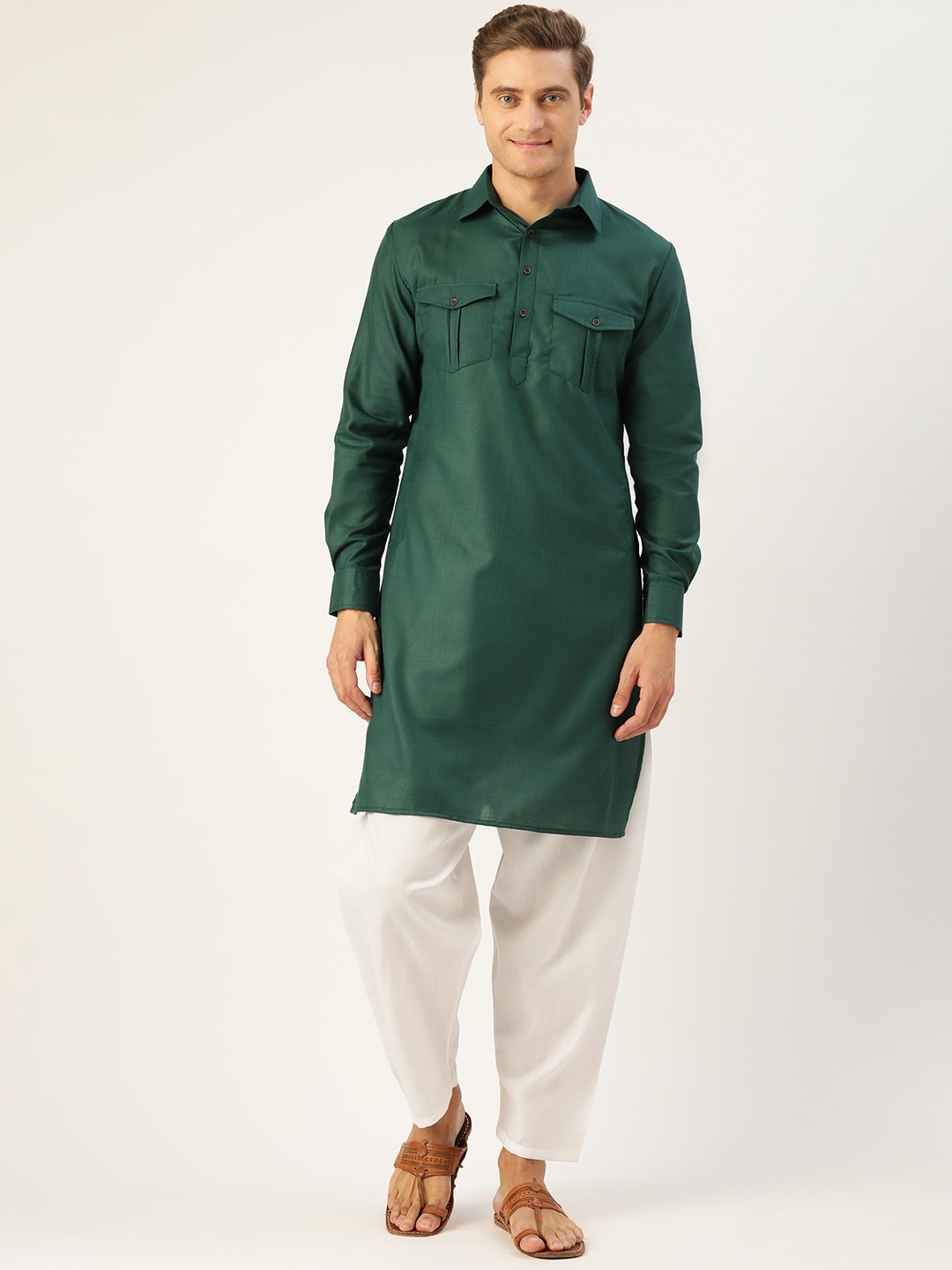 

Molly & Michel Men Green Cotton Pathani Kurta