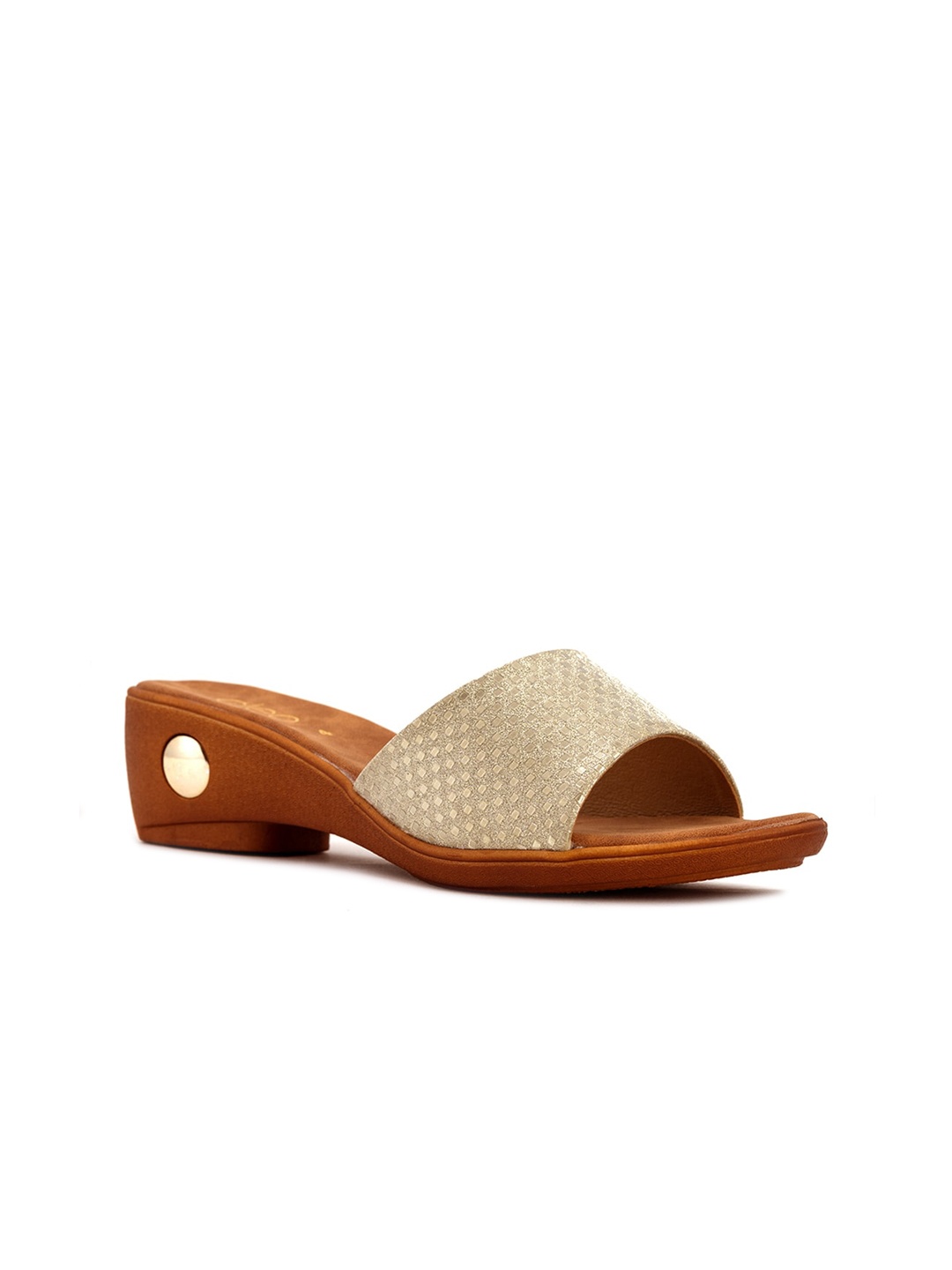 

Khadims Beige & Tan Textured Slip-On Block Sandals