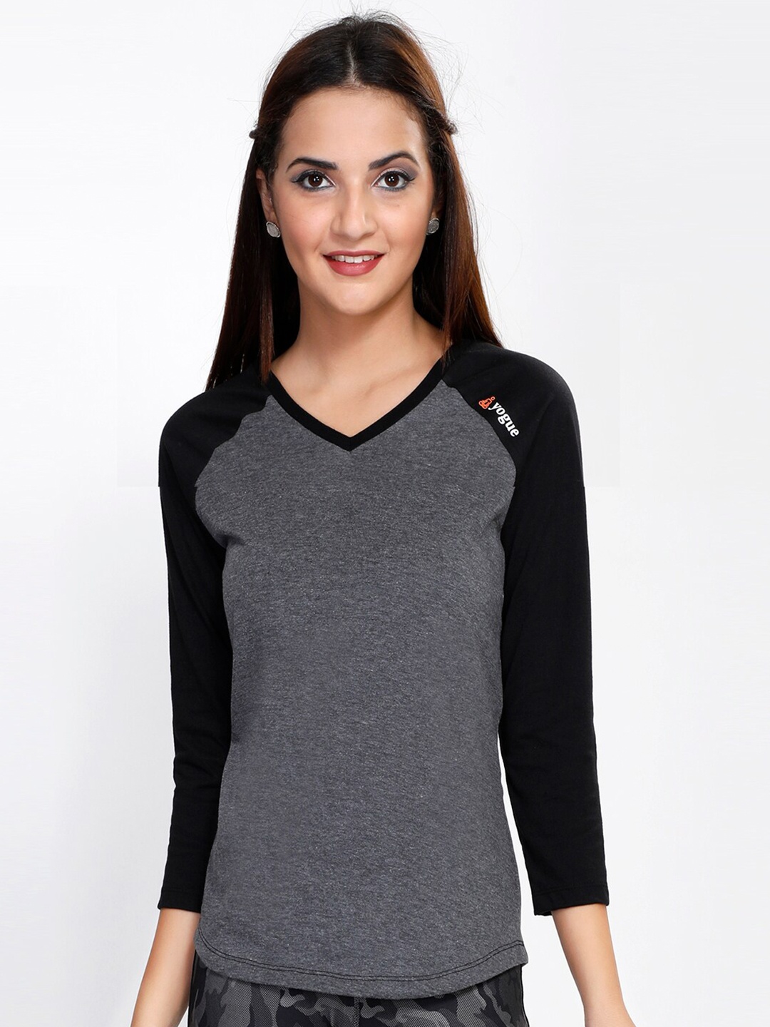 

Yogue Activewear Women Grey Melange V-Neck Yoga T-shirt