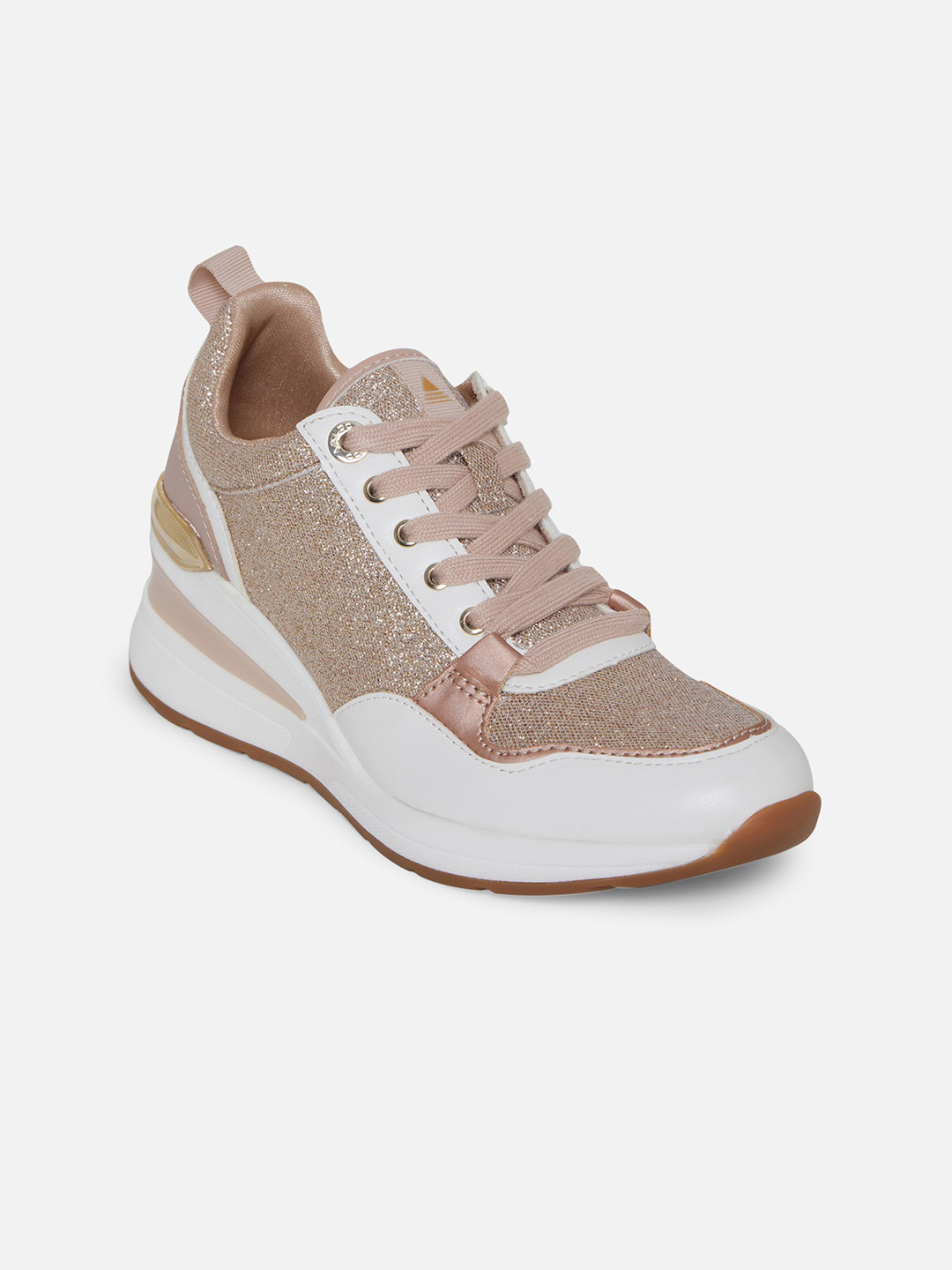 

ALDO Women Rose Gold & White Colourblocked Sneakers
