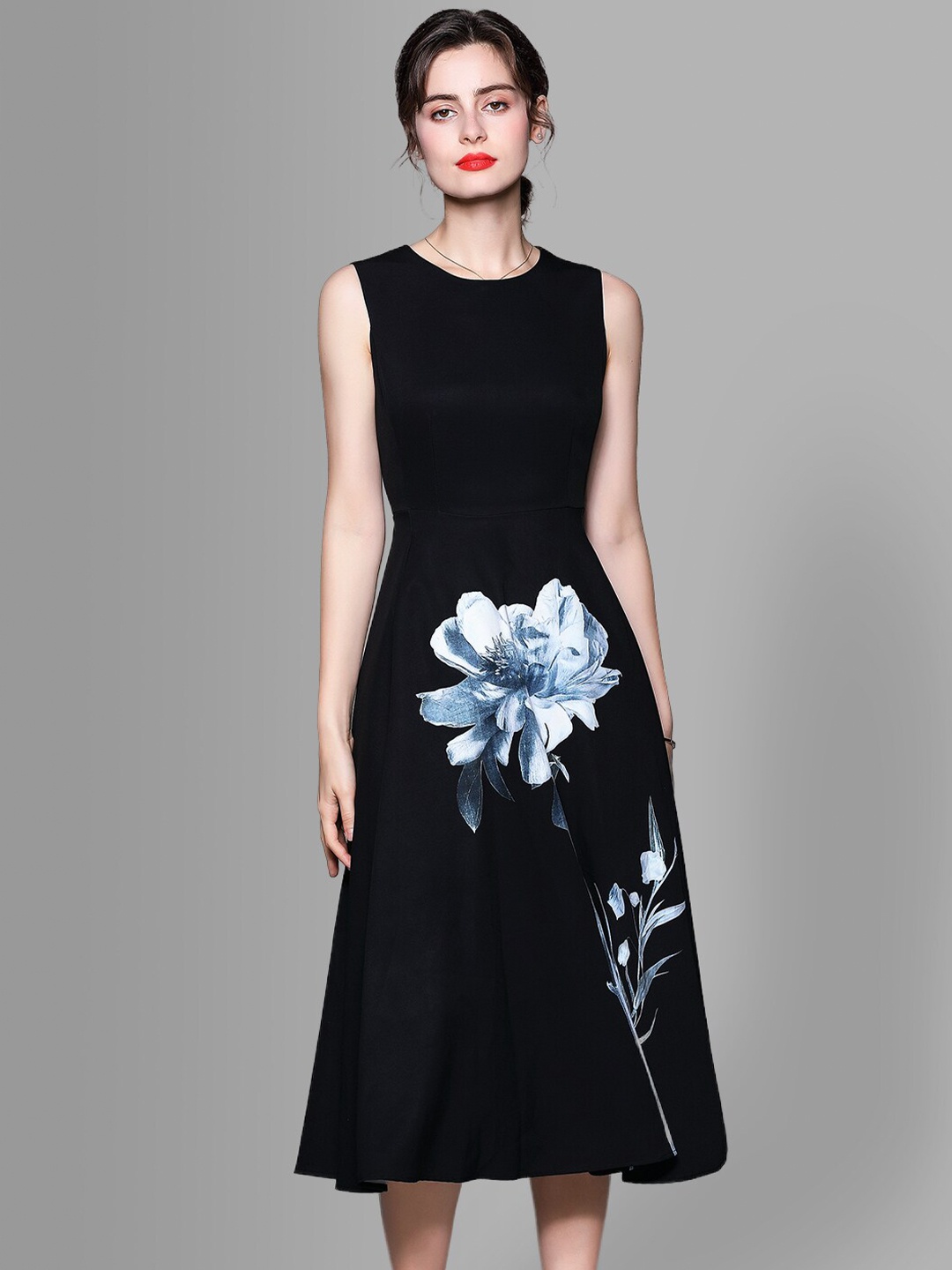 

JC Collection Women Black Floral Printed Midi Dress