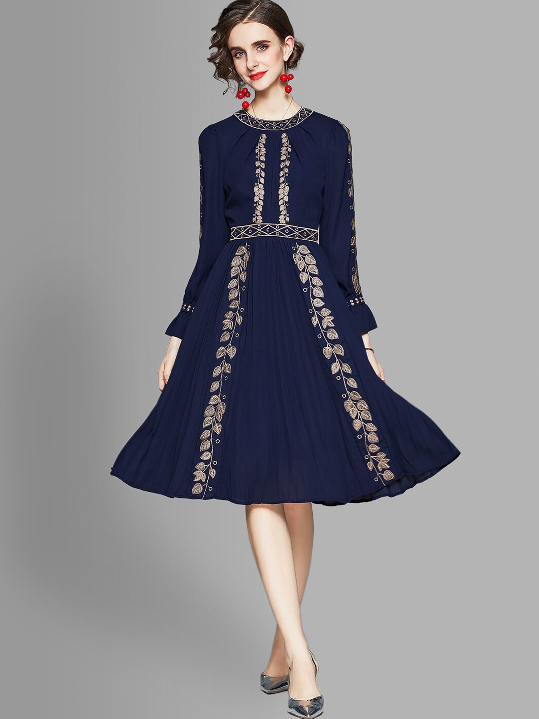 

JC Collection Navy Blue Embellished Embroidered Dress