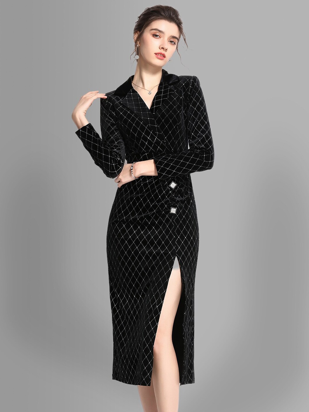 

JC Collection Women Black & White Sheath Midi Dress