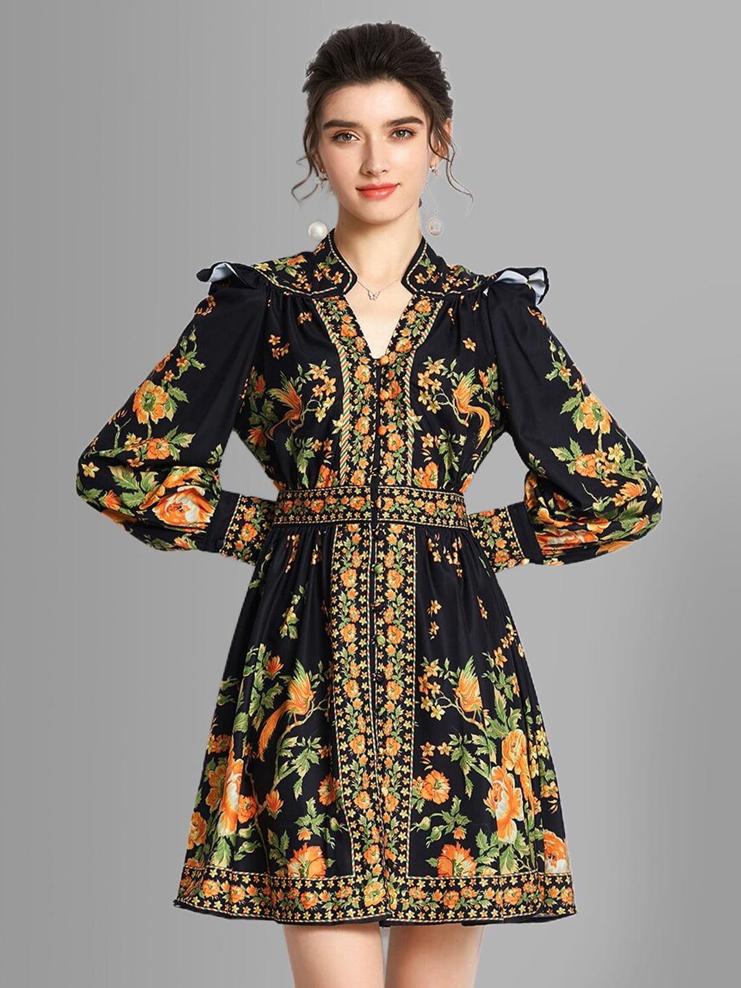 

JC Collection Black Floral A-Line Dress