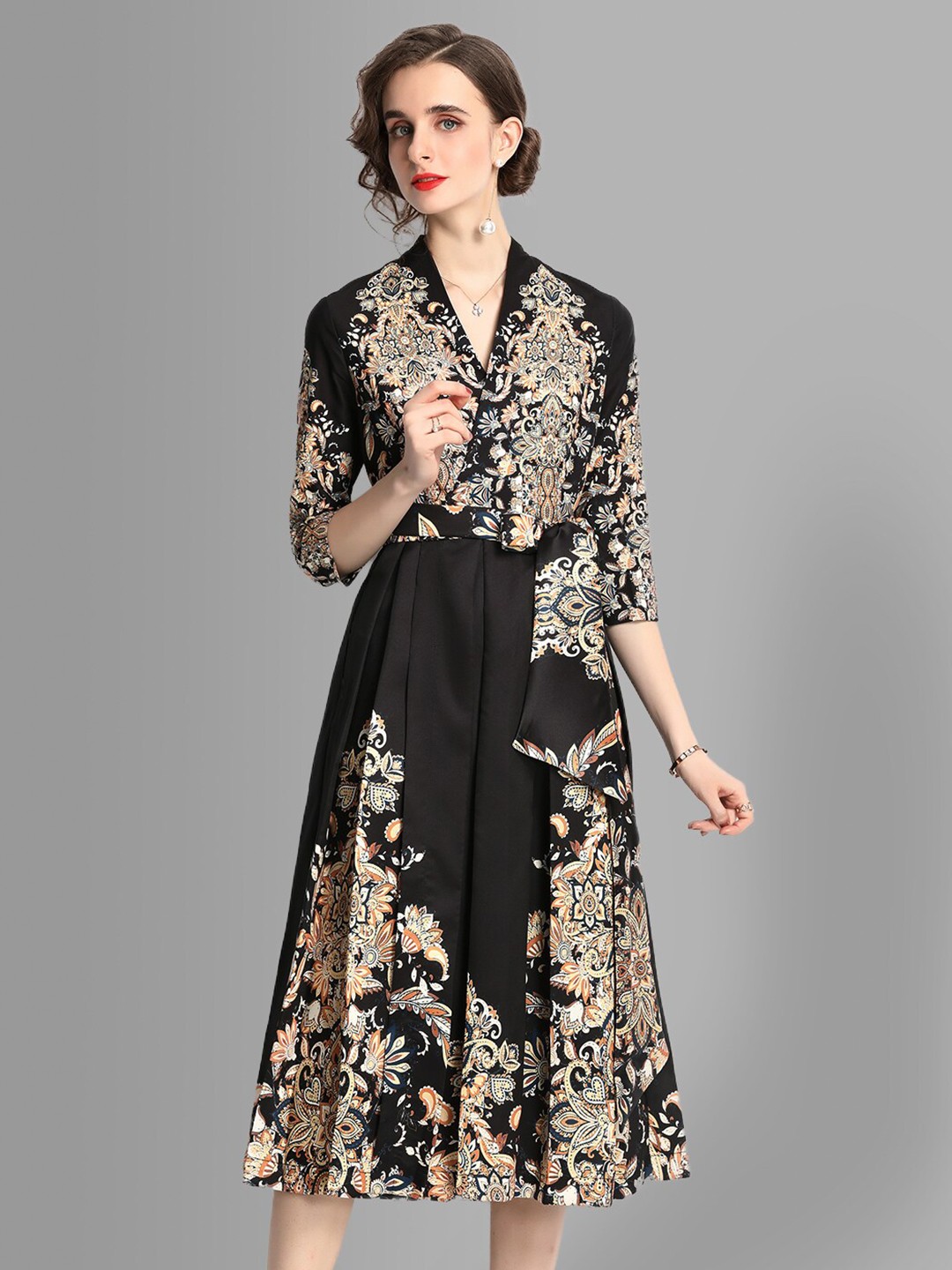 

JC Collection Black Floral A-Line Dress