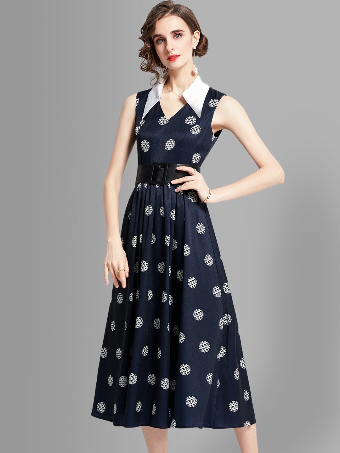 

JC Collection Women Navy Blue & White Ethnic Motifs Midi Dress