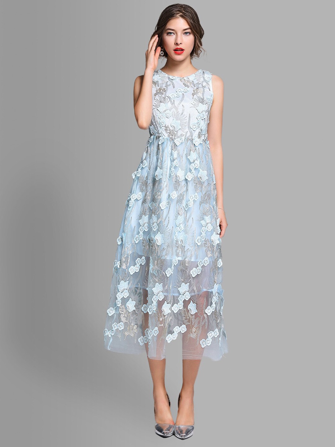 

JC Collection Blue Embellished A-Line Midi Dress