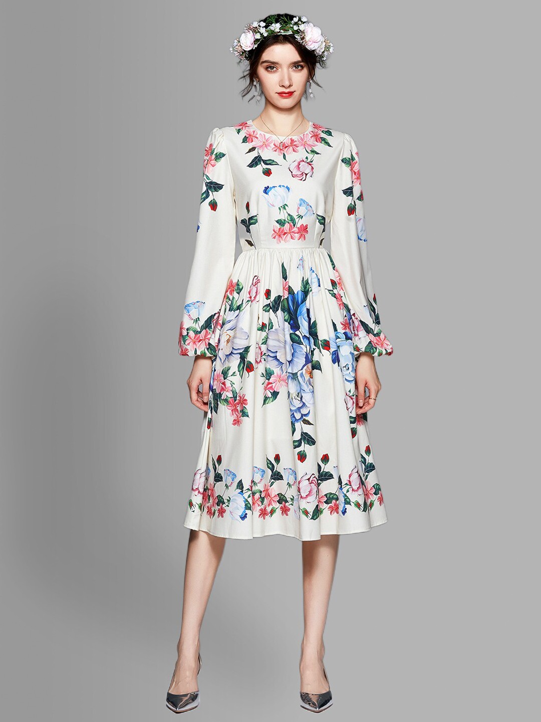 

JC Collection Off White Floral Midi Dress