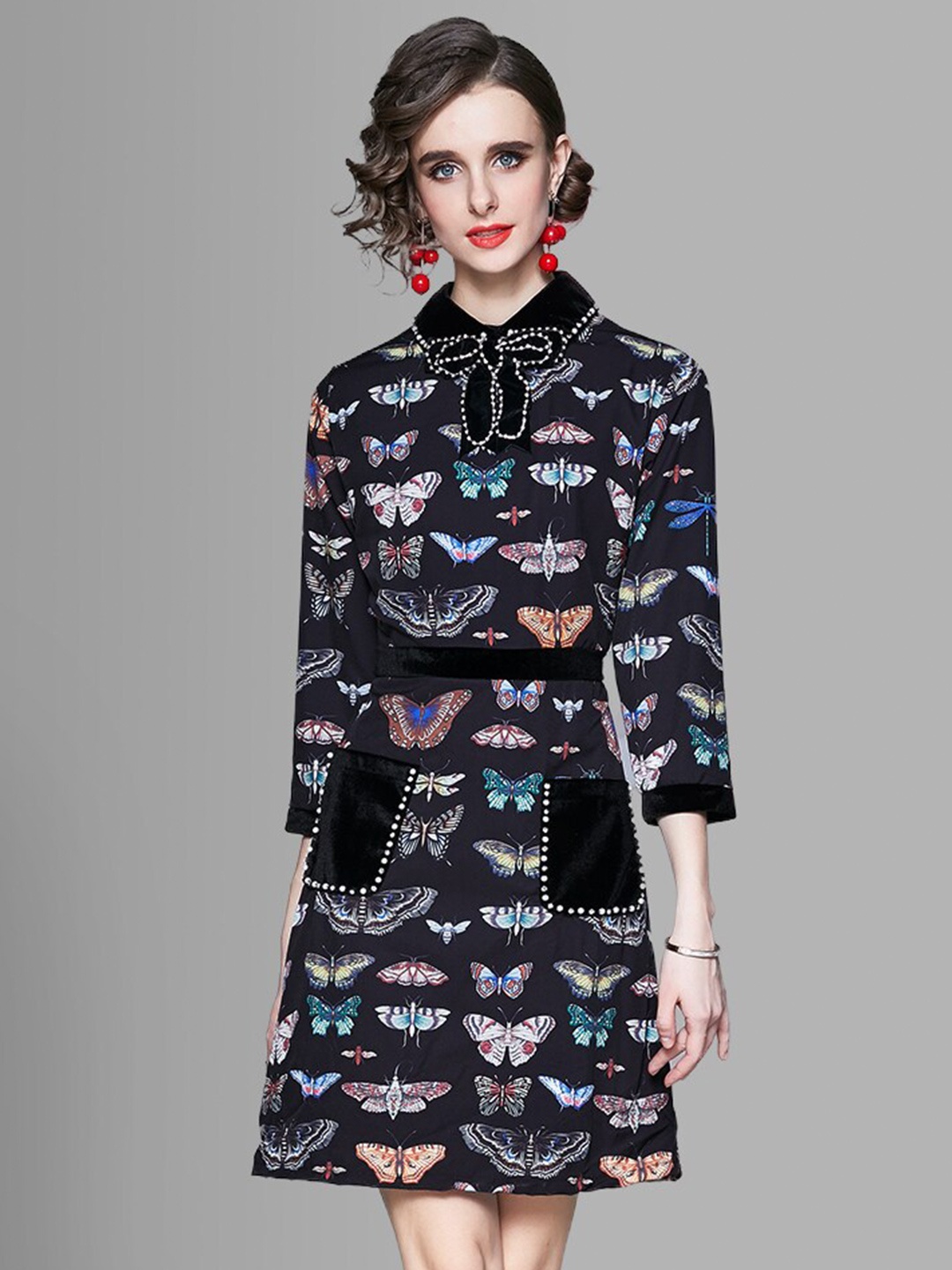 

JC Collection Black Animal Tie-Up Neck Shirt Dress