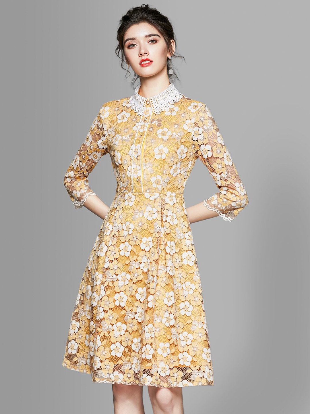 

JC Collection Yellow Self Design Floral Dress