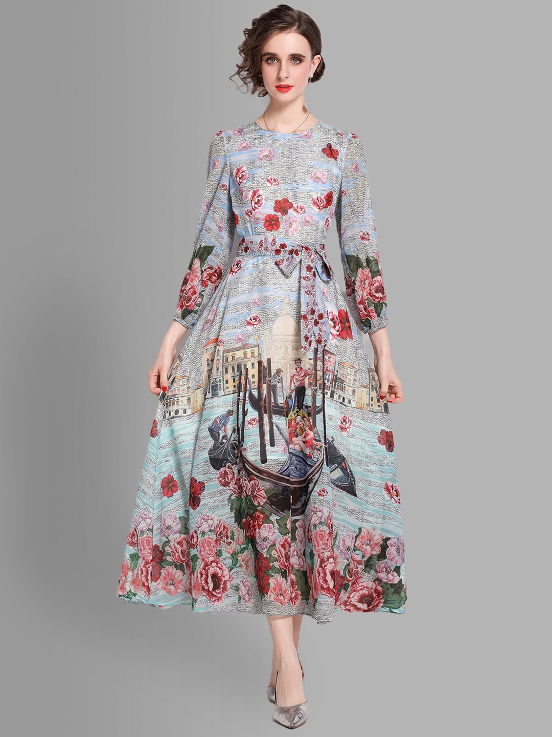 

JC Collection Women Blue & Red Floral Printed Midi Dress
