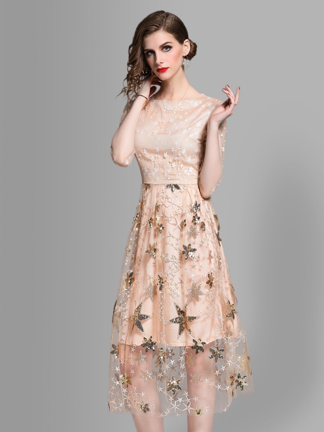 

JC Collection Women Multicoloured Floral A-Line Dress, Peach